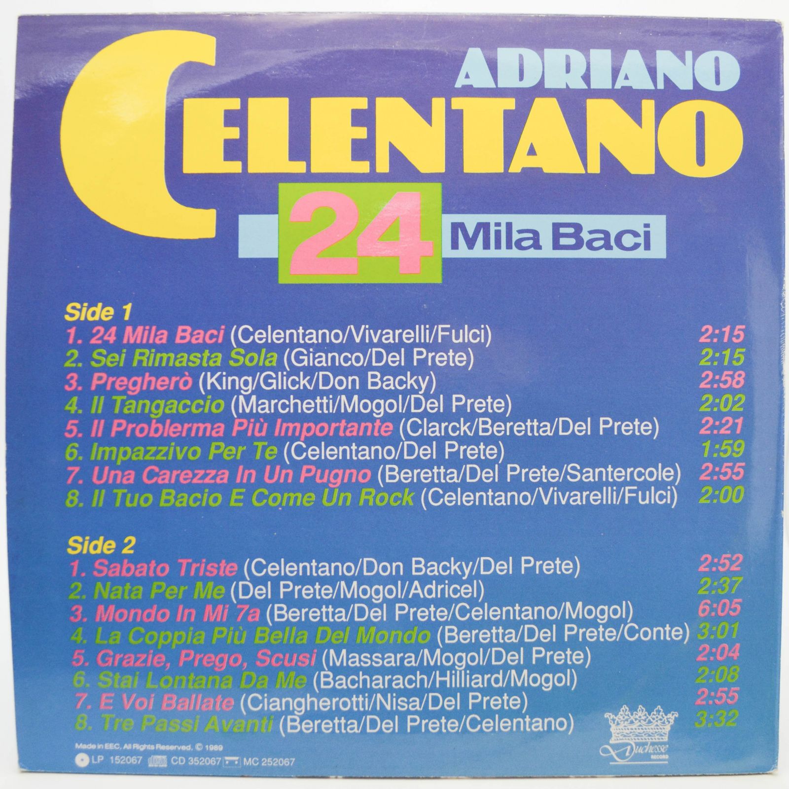 Adriano Celentano — 24 Mila Baci, 1989