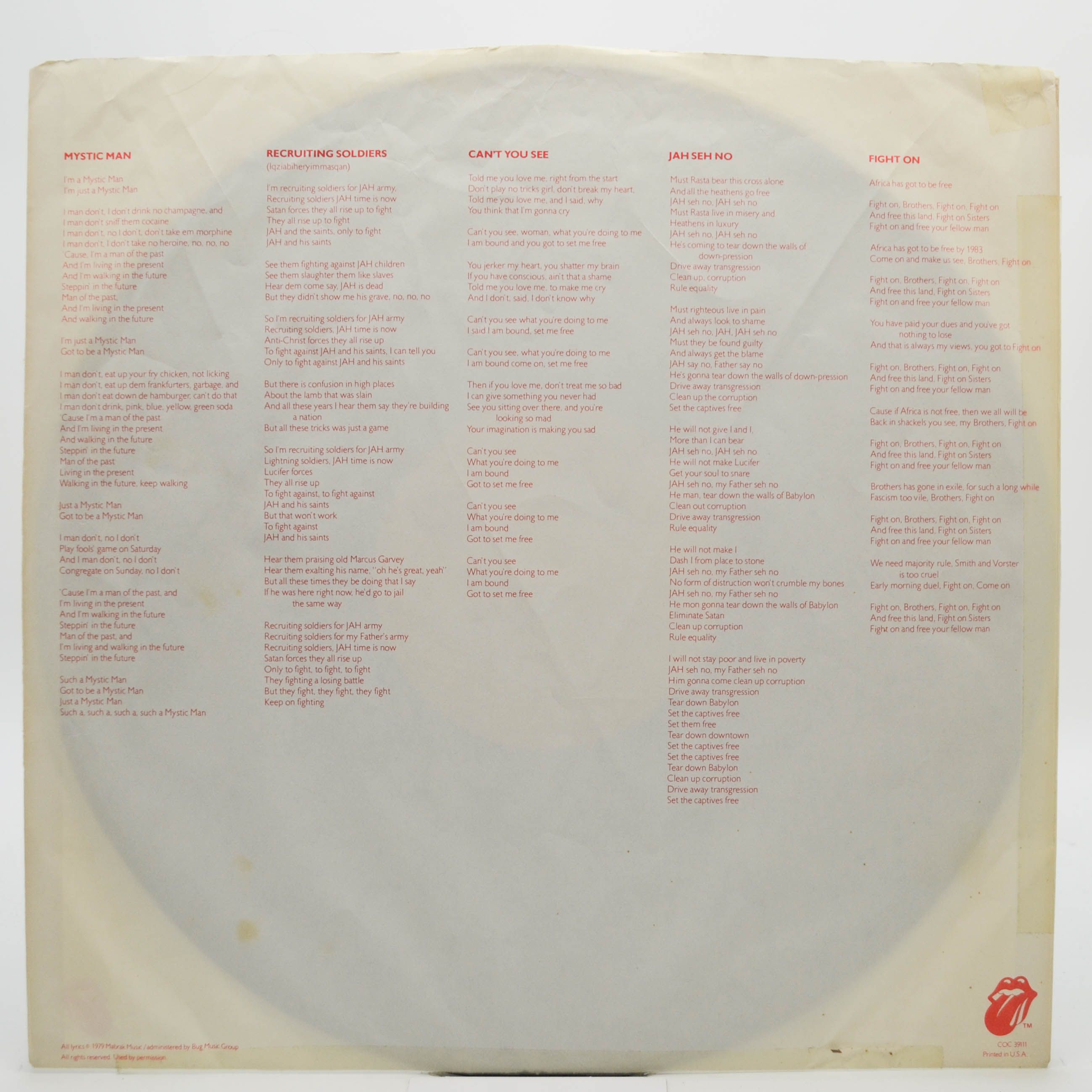 Peter Tosh — Mystic Man (1-st, USA), 1979