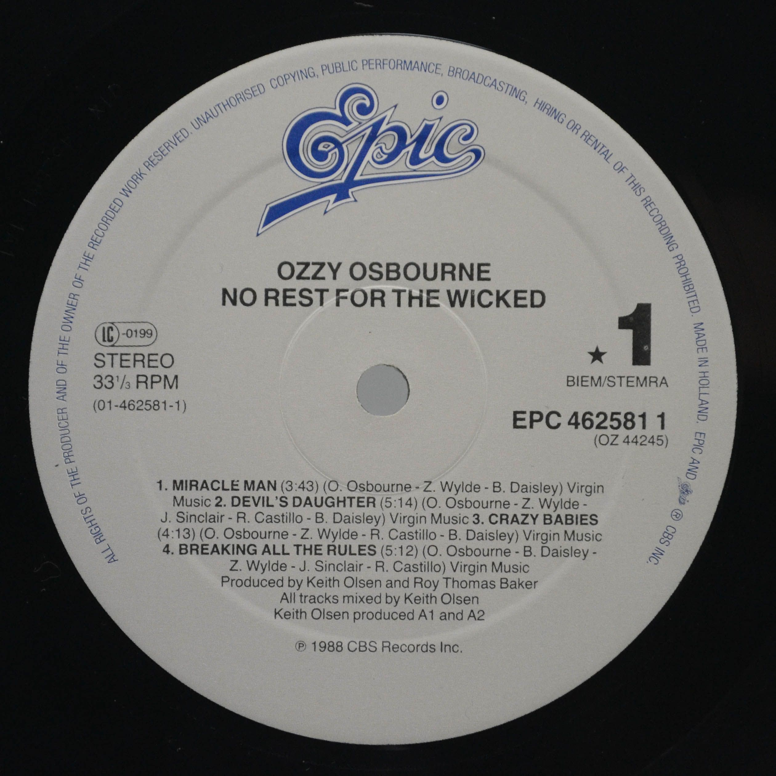 Ozzy Osbourne — No Rest For The Wicked, 1988