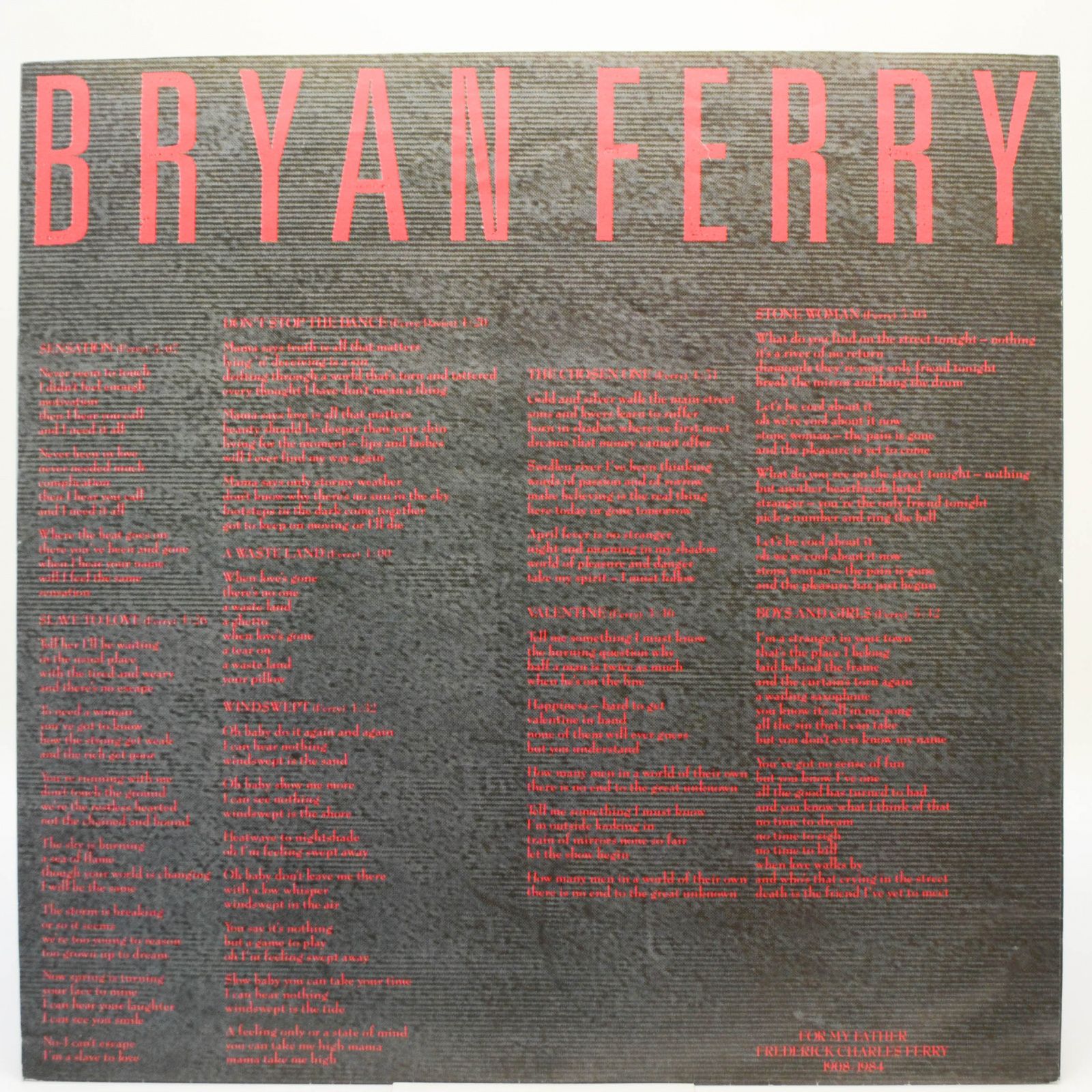 Bryan Ferry — Boys And Girls, 1985