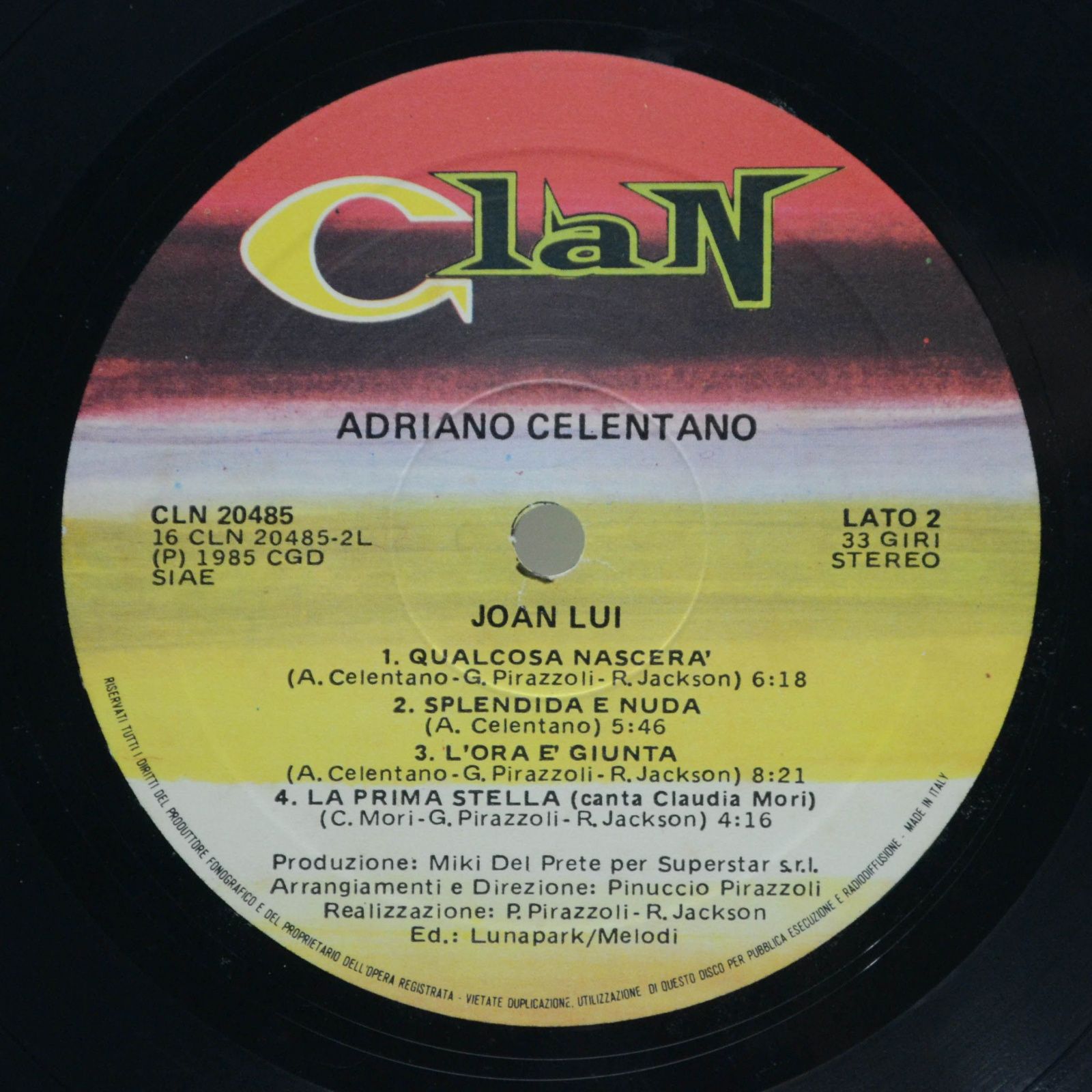 Adriano Celentano — Joan Lui (1-st, Italy, Clan, poster), 1985