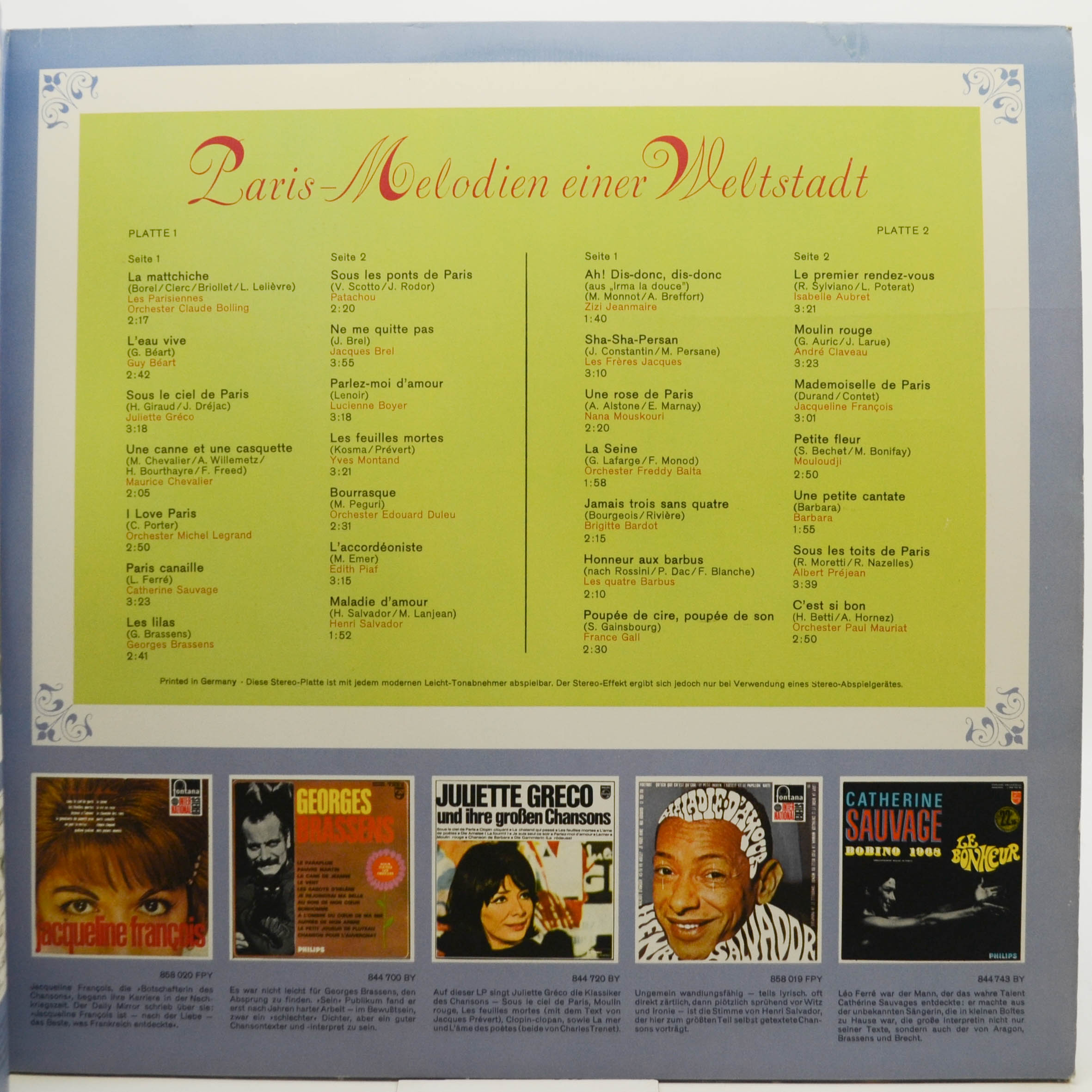 Виниловая пластинка Various — Paris - Melodien Einer Weltstadt (2LP), 1982