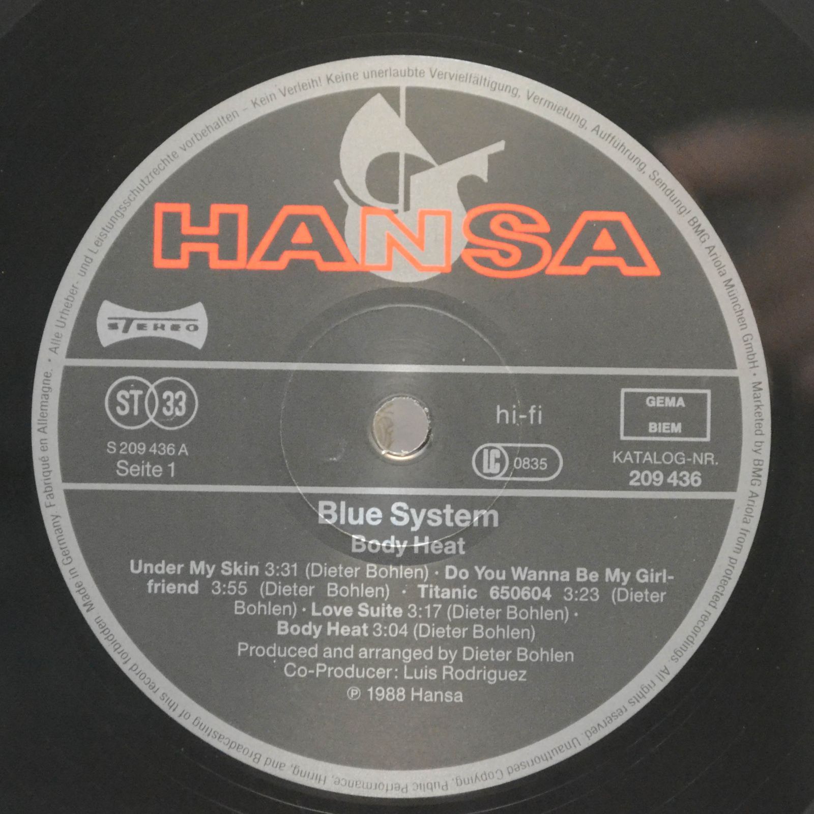Blue System — Body Heat, 1988