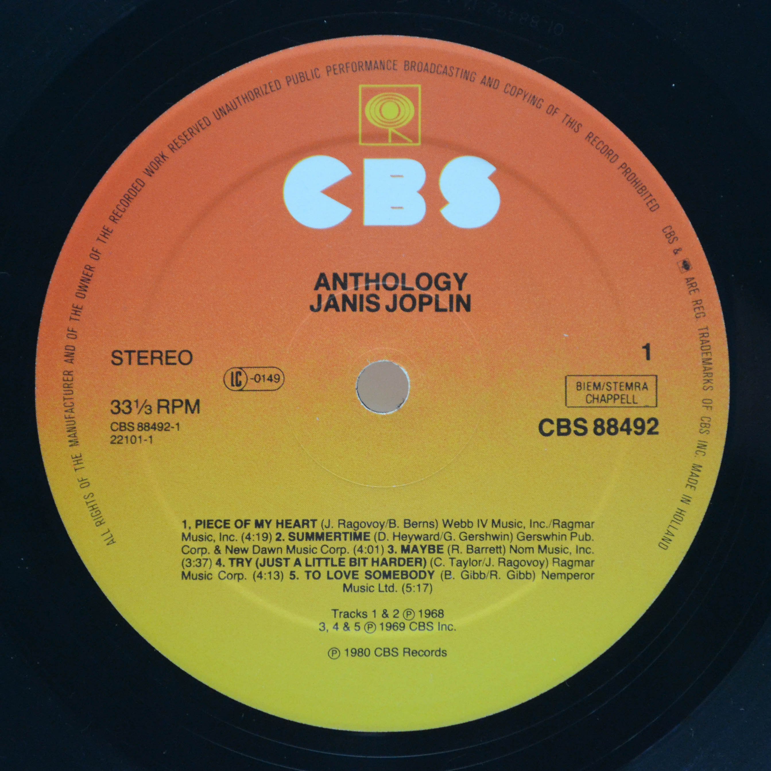 Janis Joplin — Anthology (2LP), 1980