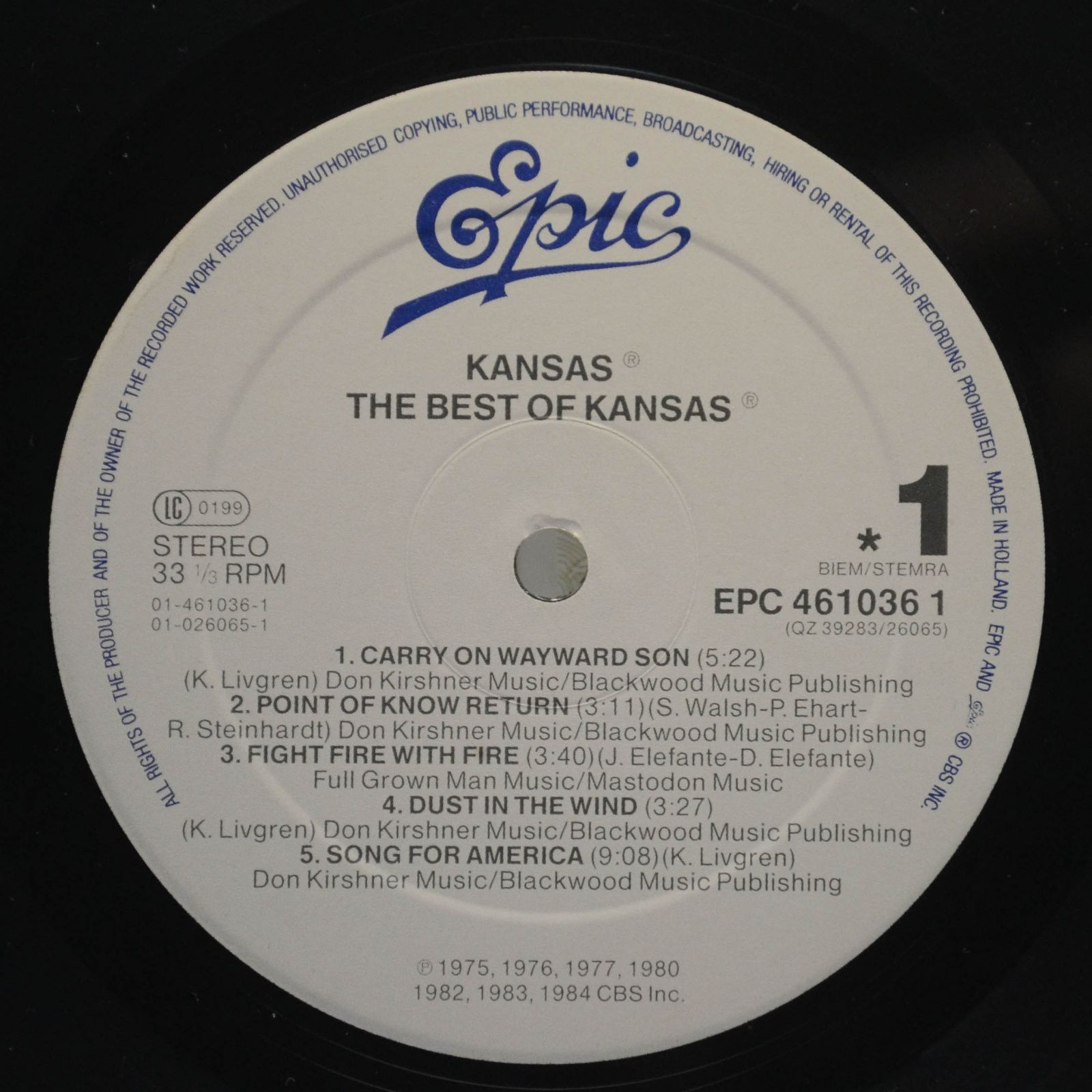 Kansas — The Best Of Kansas, 1984