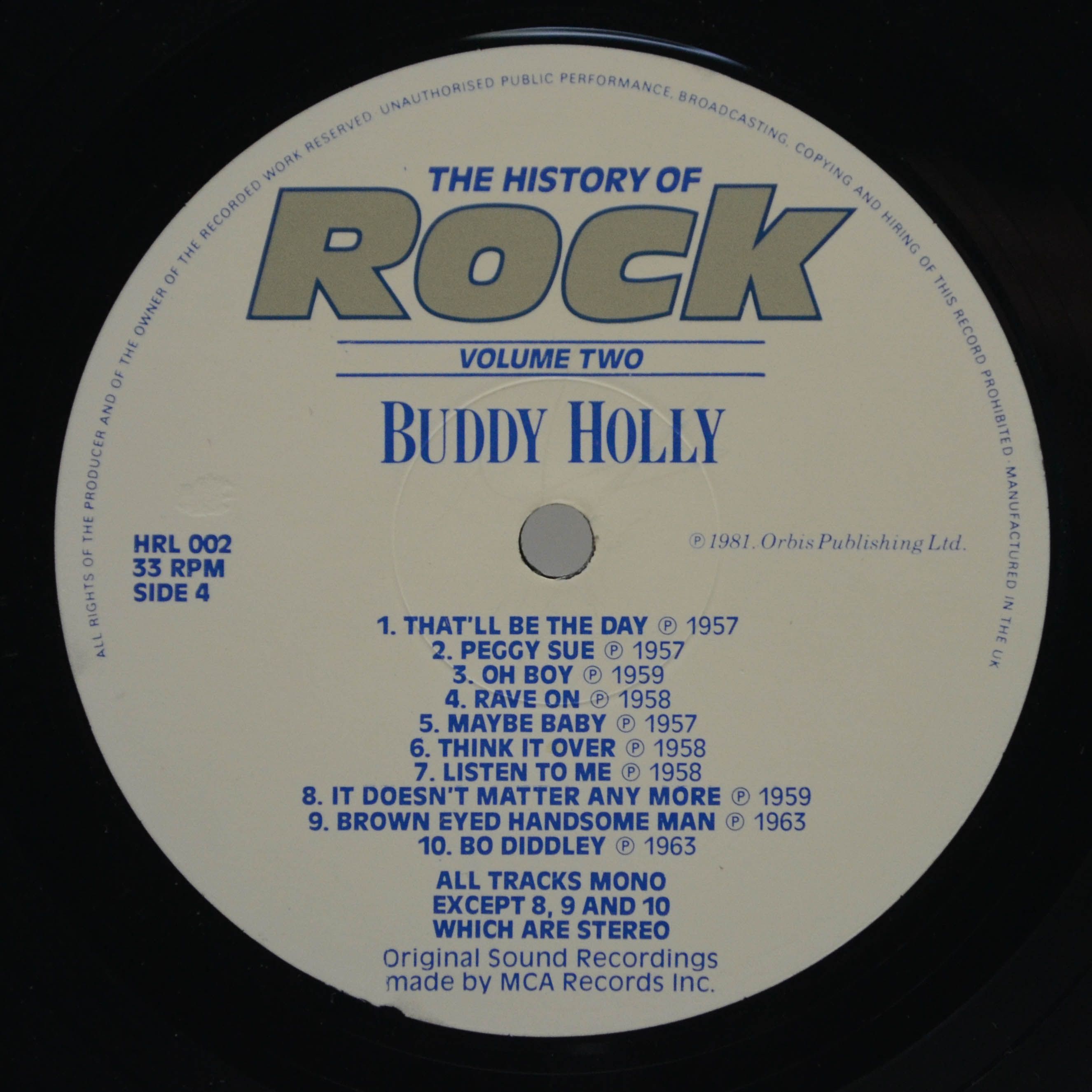 Bill Haley / Little Richard / Fats Domino / Buddy Holly — The History Of Rock (Volume Two) (2LP, UK), 1981