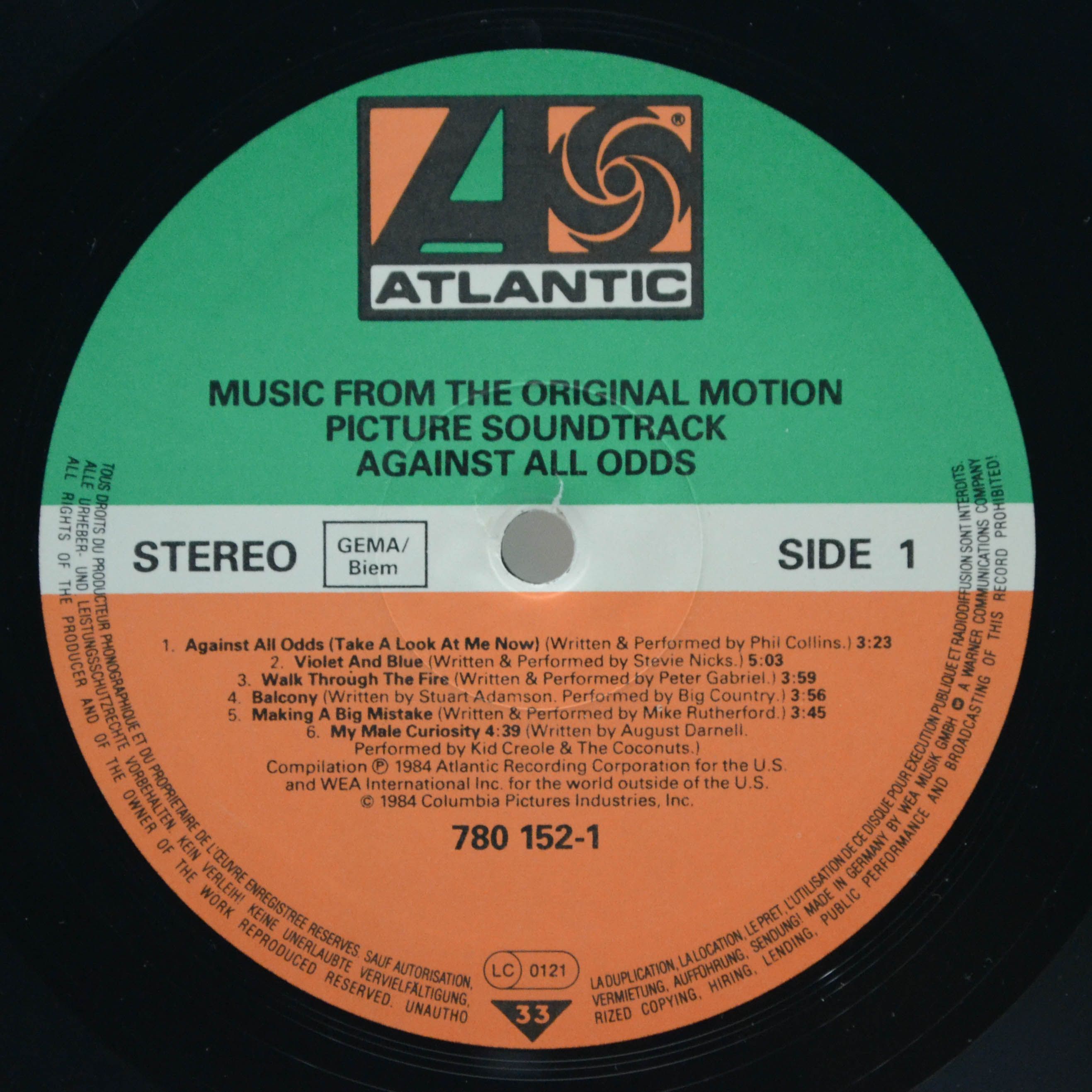 Various — Against All Odds (Music From The Original Motion Picture Soundtrack), 1984