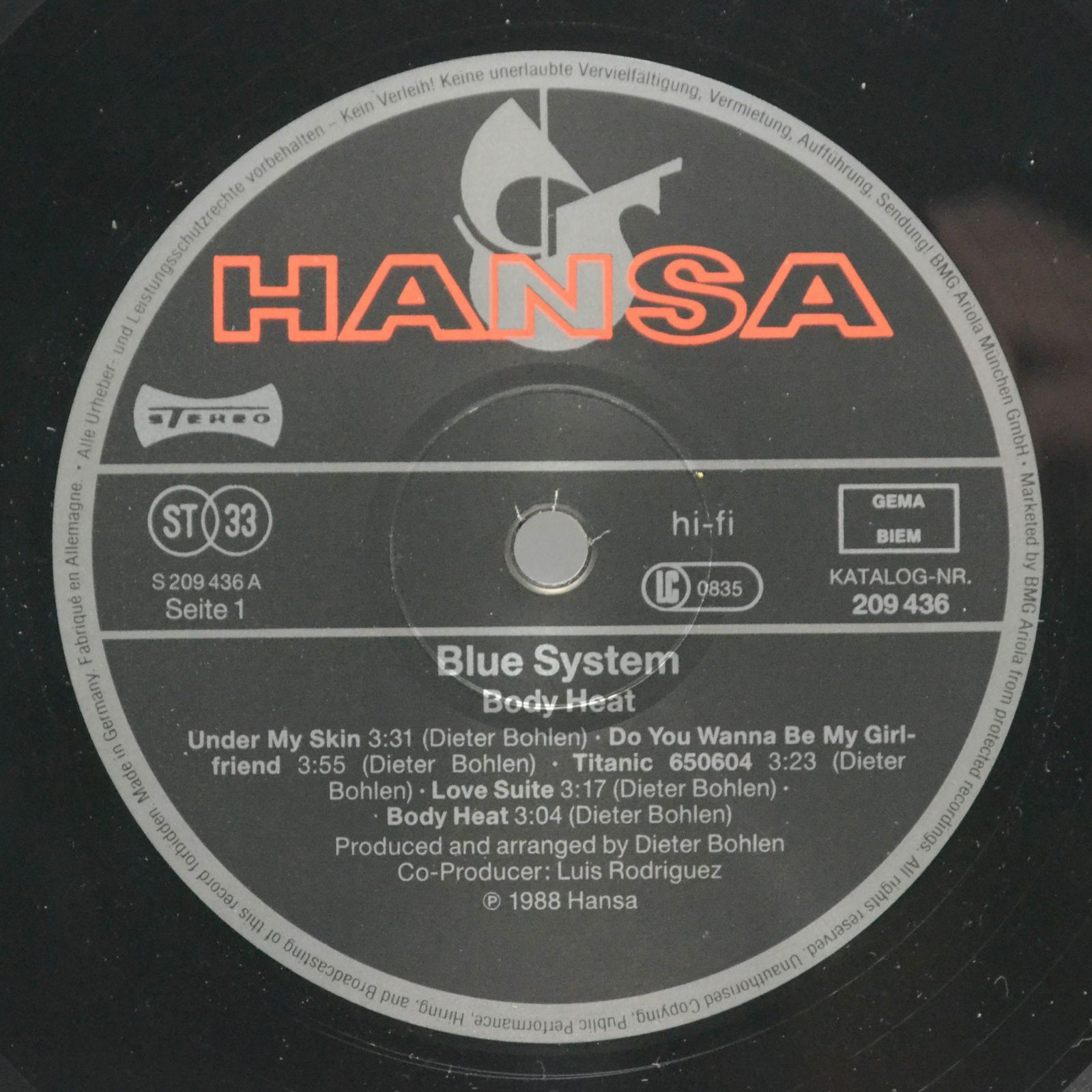Blue System — Body Heat, 1988