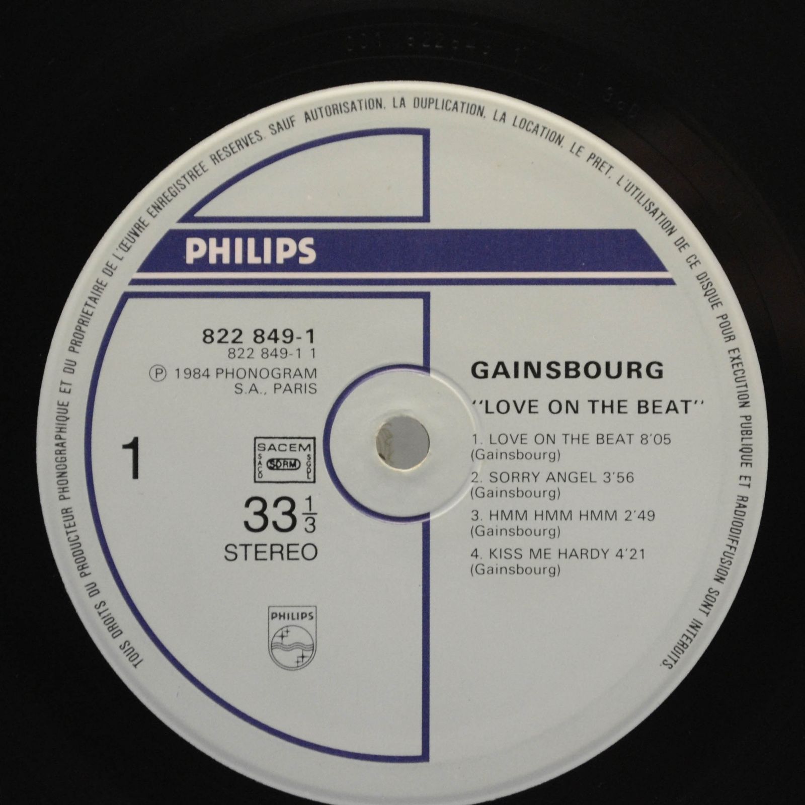 Gainsbourg — Love On The Beat (1-st, France), 1984