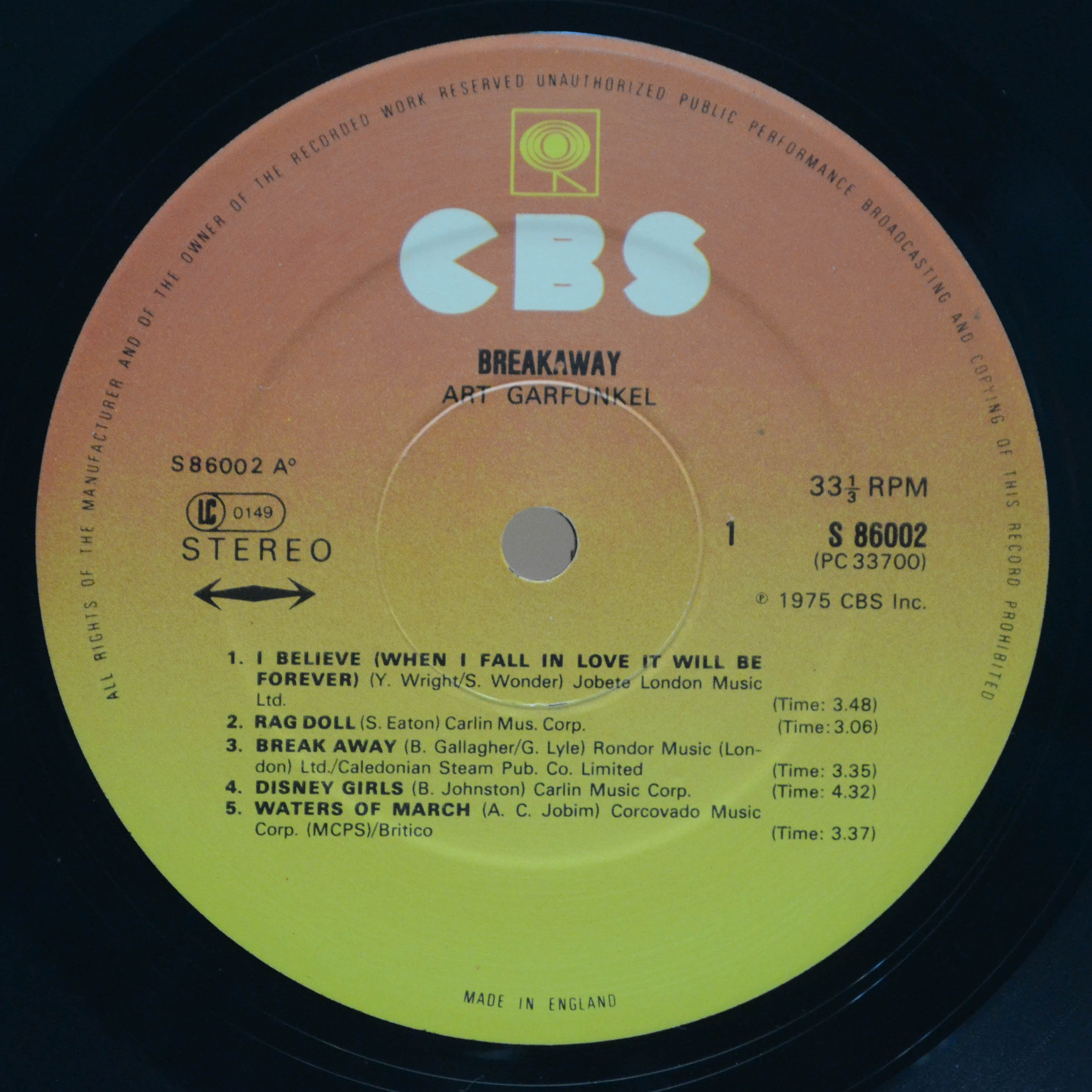 Art Garfunkel — Breakaway (UK), 1975