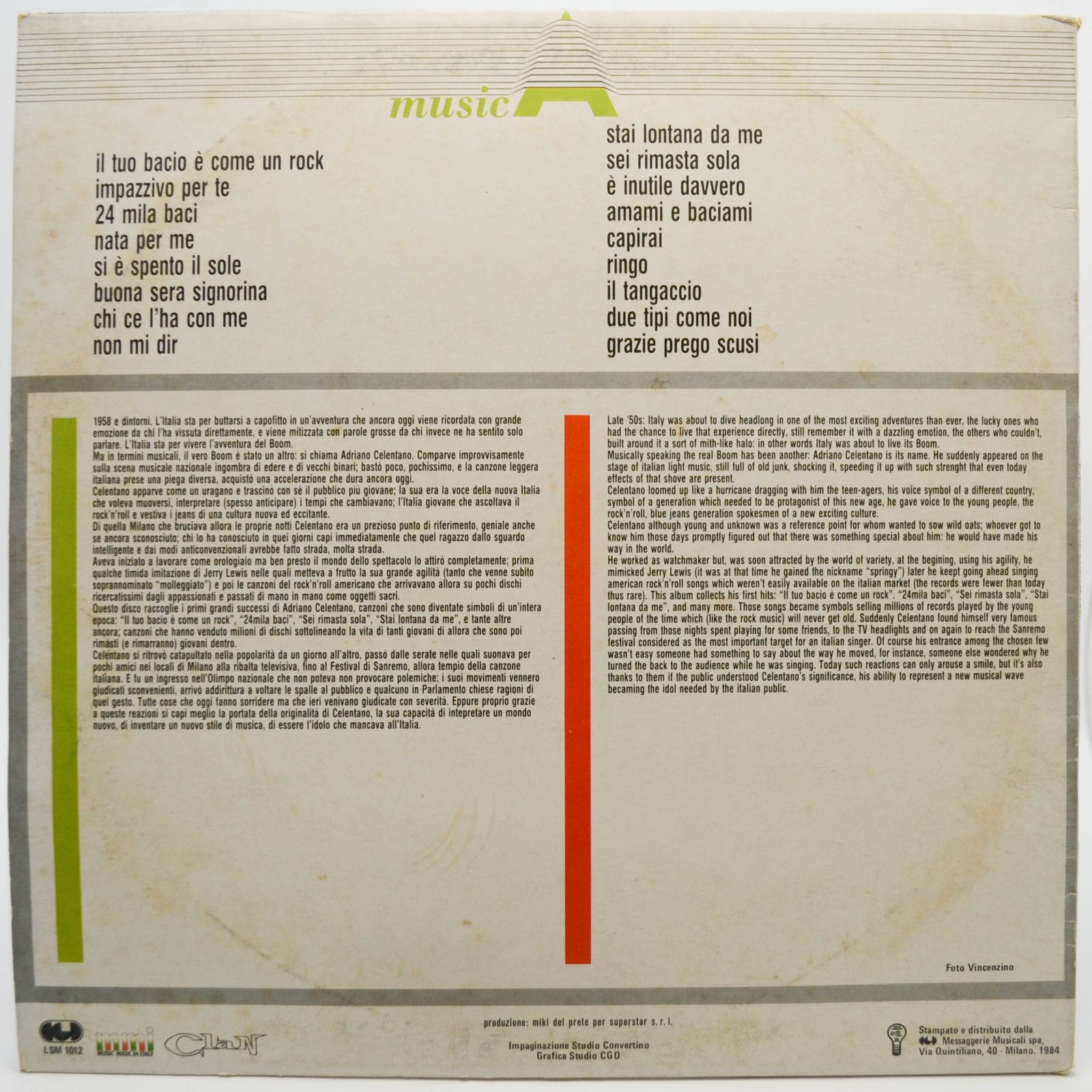 Adriano Celentano — Stai Lontana Da Me (1-st, Clan, Italy), 1984