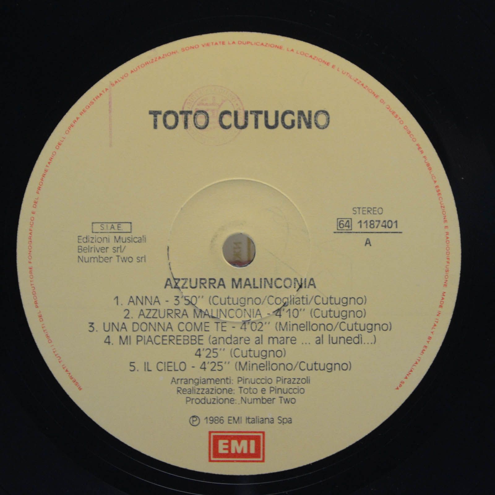 Toto Cutugno — Azzurra Malinconia (Italy), 1986