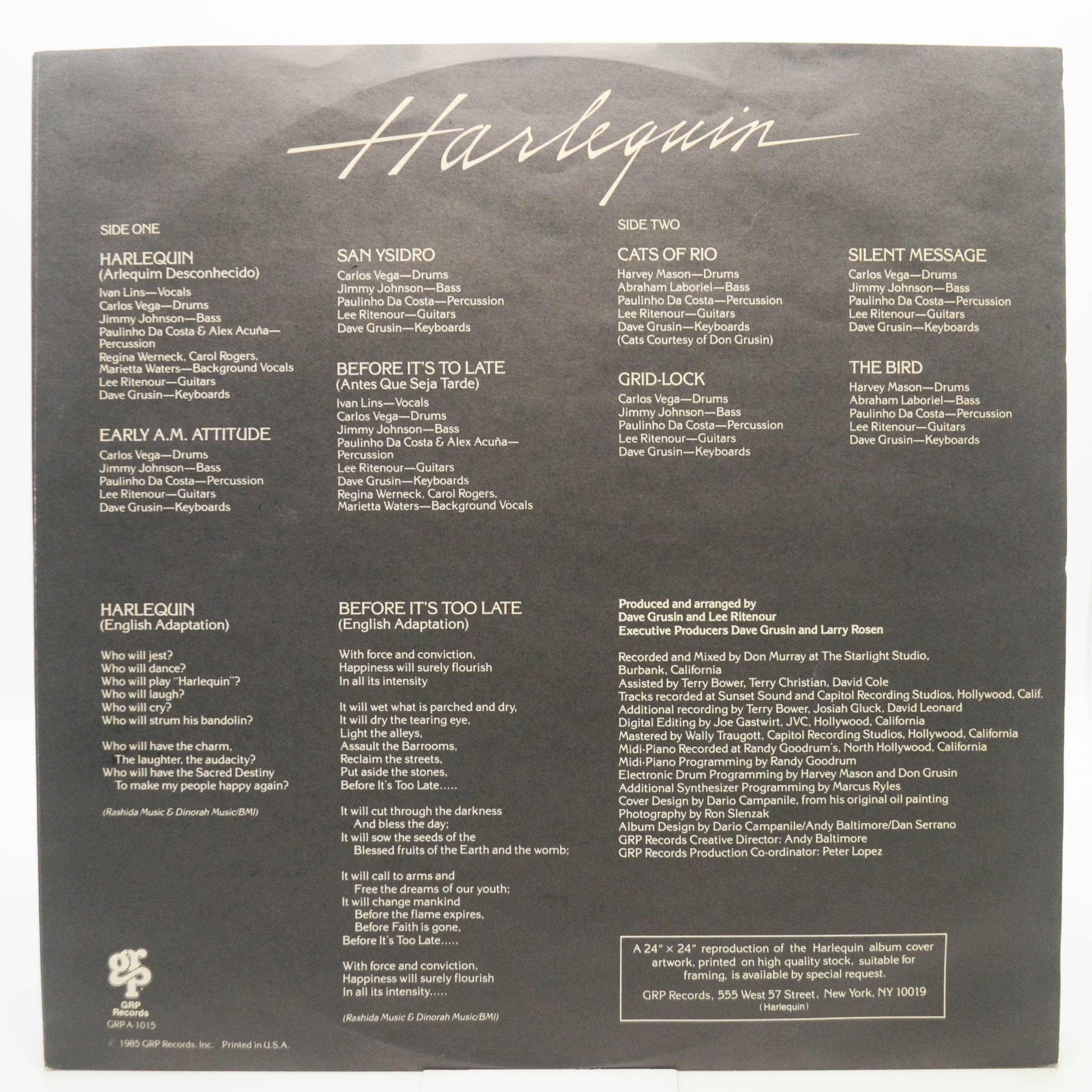 Виниловая пластинка Dave Grusin / Lee Ritenour — Harlequin, 1985