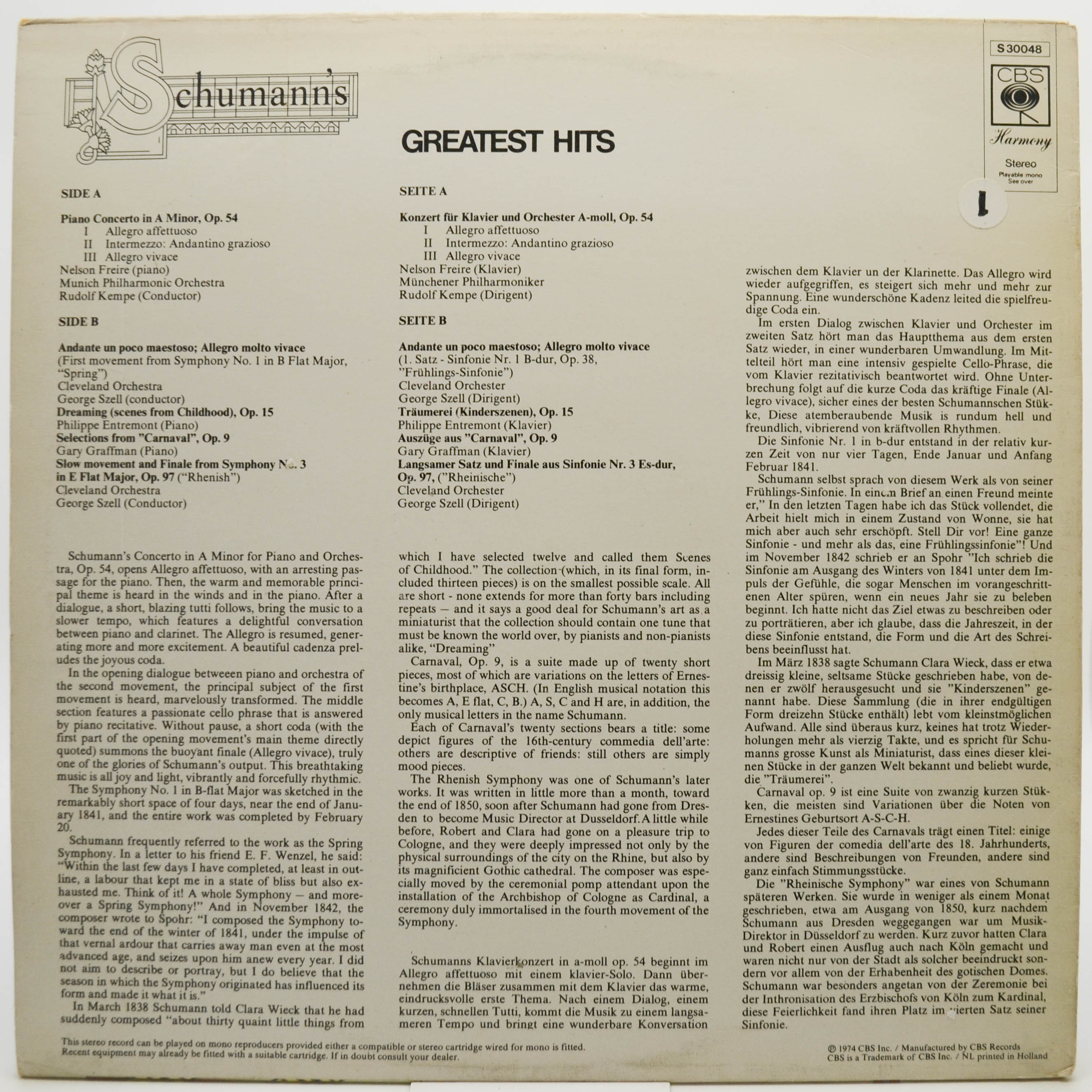 Various — Schumann's Greatest Hits, 1974