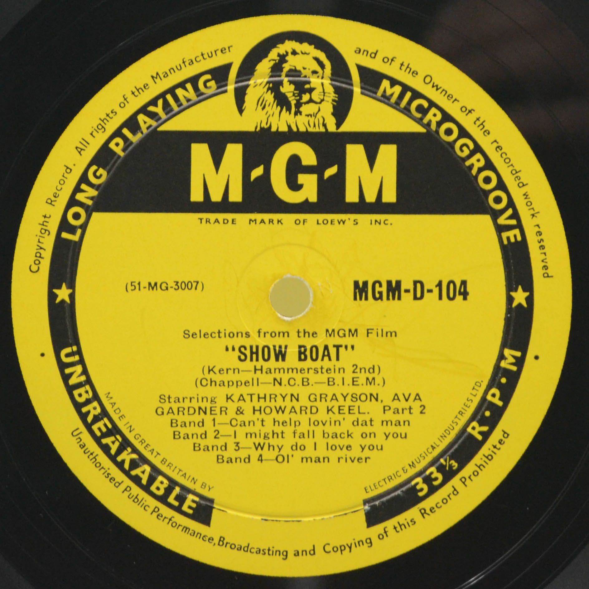 Various — Selections From The MGM Film "Showboat" (10", UK), 1952