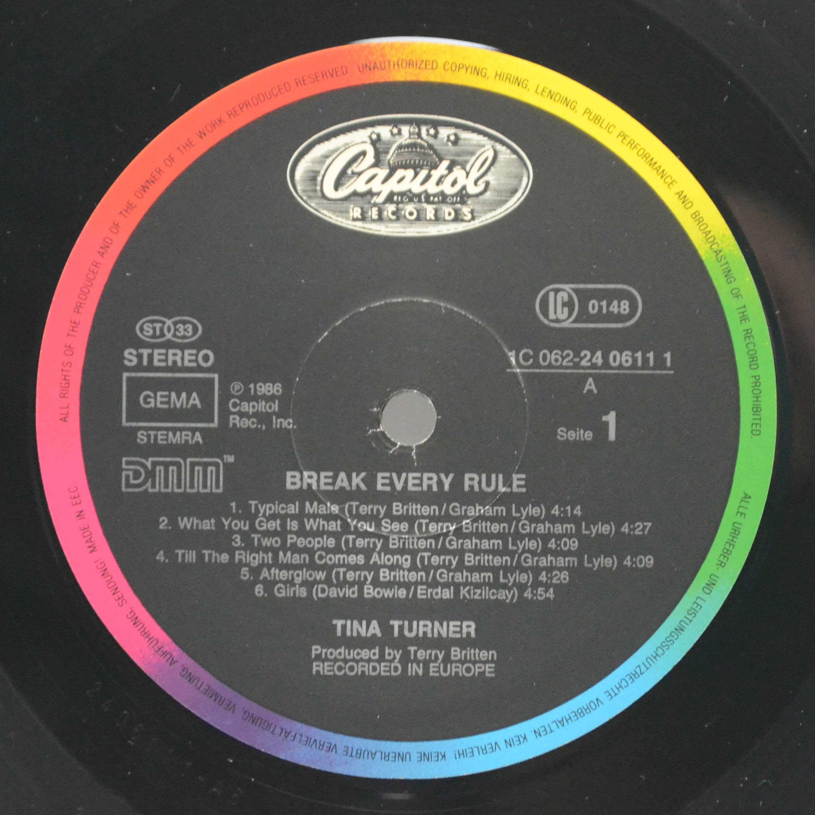 Виниловая пластинка Tina Turner — Break Every Rule, 1986