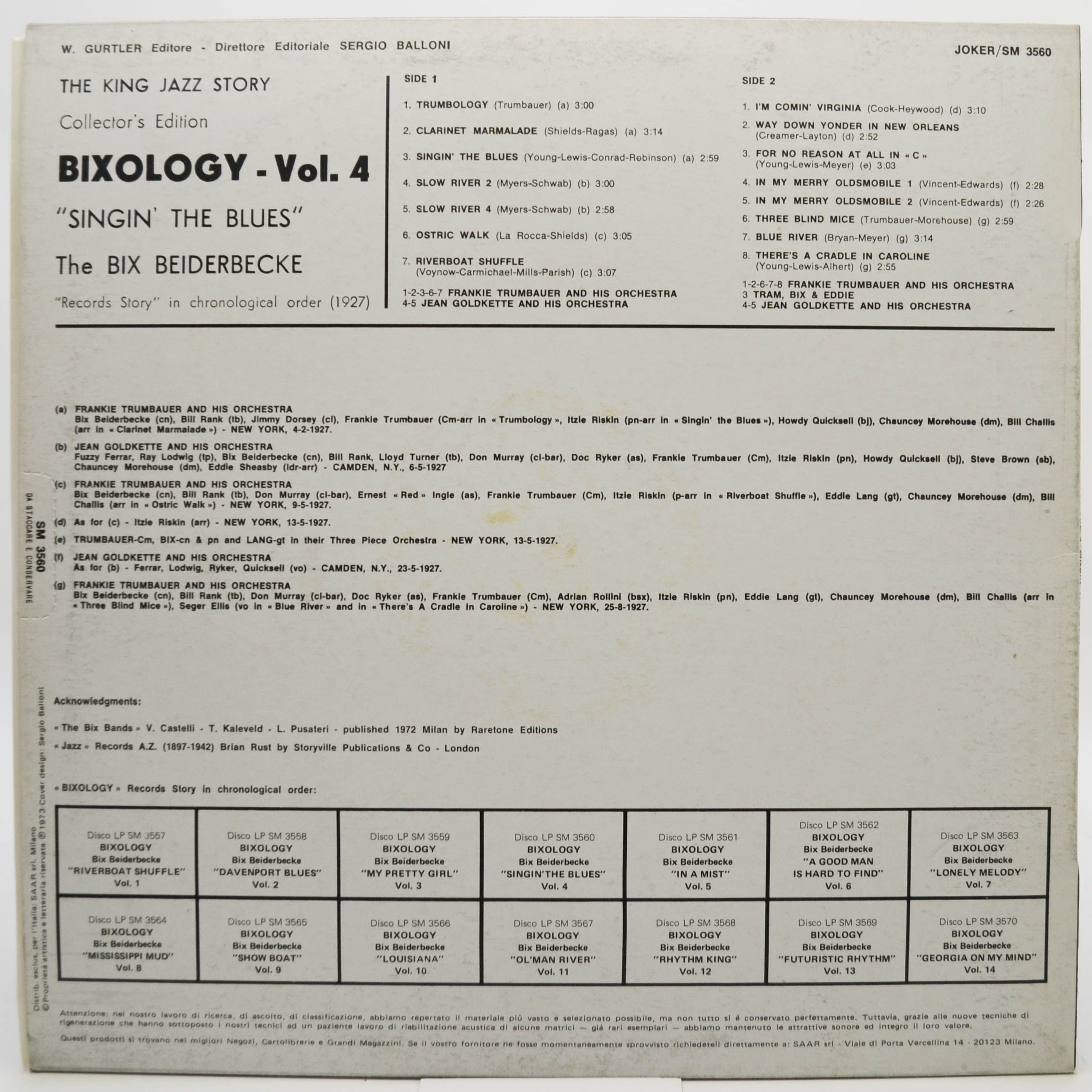 Виниловая пластинка Bix Beiderbecke — Bixology "Singin' The Blues", 1973