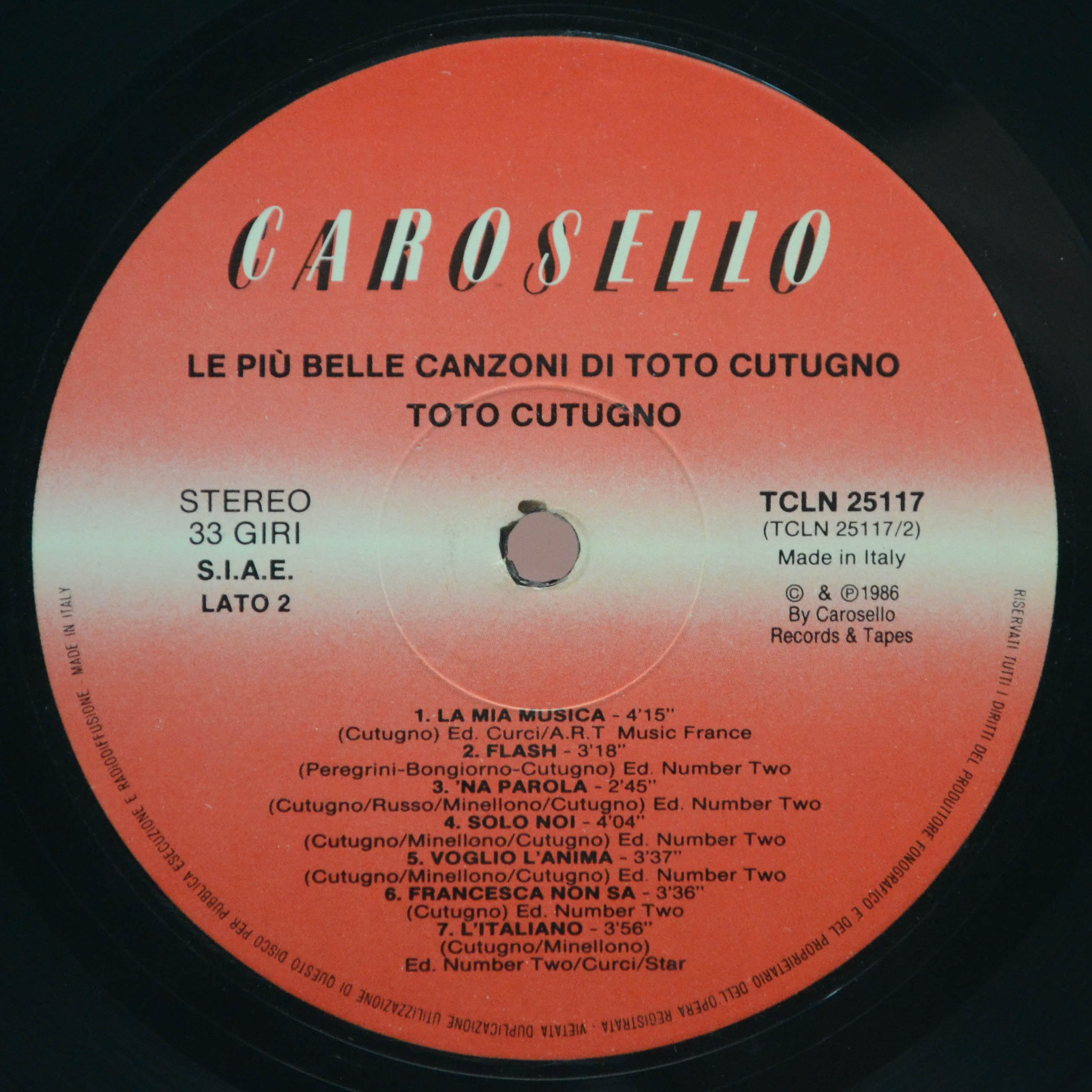 Toto Cutugno — Le Più Belle Canzoni Di Toto Cutugno (1-st, Italy, poster), 1986