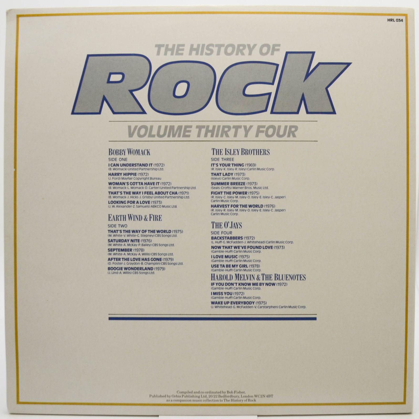Bobby Womack / Earth Wind & Fire / The Isley Brothers / The O'Jays / Harold Melvin & The Bluenotes — The History Of Rock (Volume Thirty Four) (2LP, UK), 1986