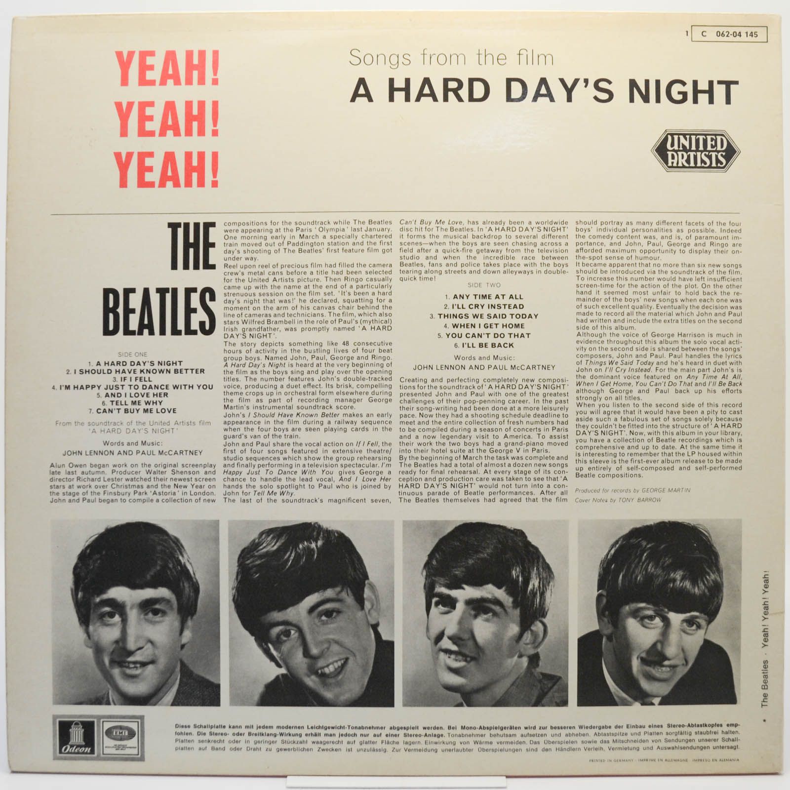 Beatles — Yeah! Yeah! Yeah! (A Hard Day's Night) - Originals From The United Artists Picture, 1964