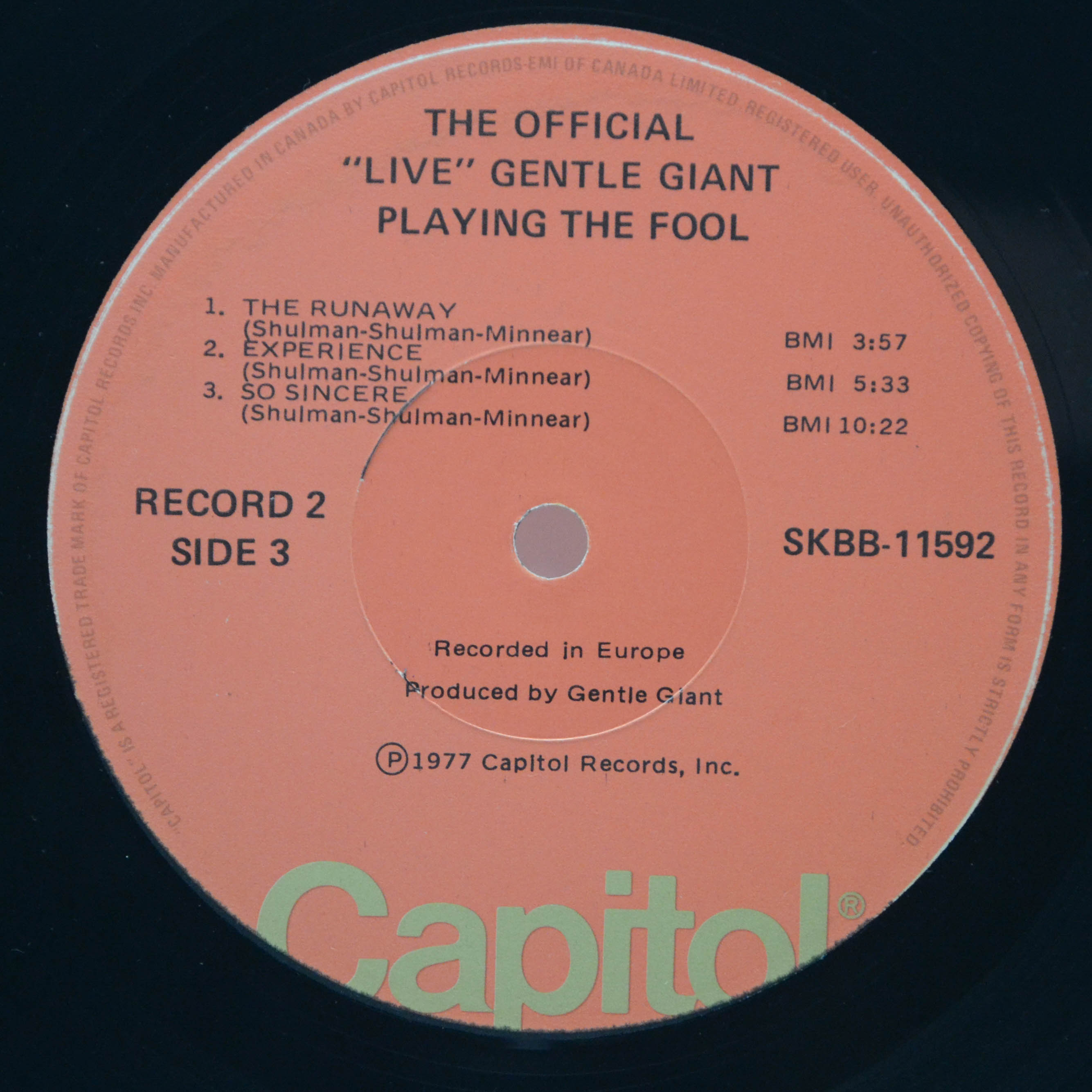 Gentle Giant — Playing The Fool (2LP), 1977