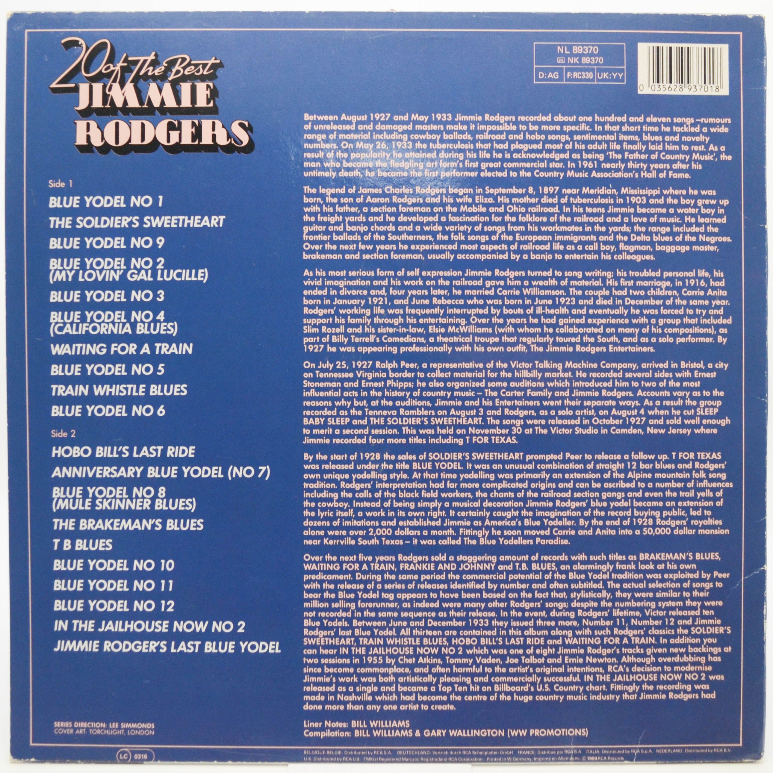 Виниловая пластинка Jimmie Rodgers — 20 Of The Best, 1984