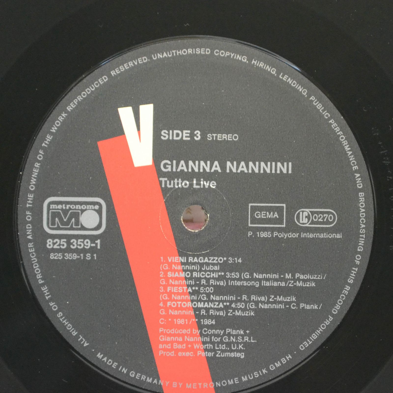 Gianna Nannini & The Primadonnas — Tutto Live (2LP), 1985