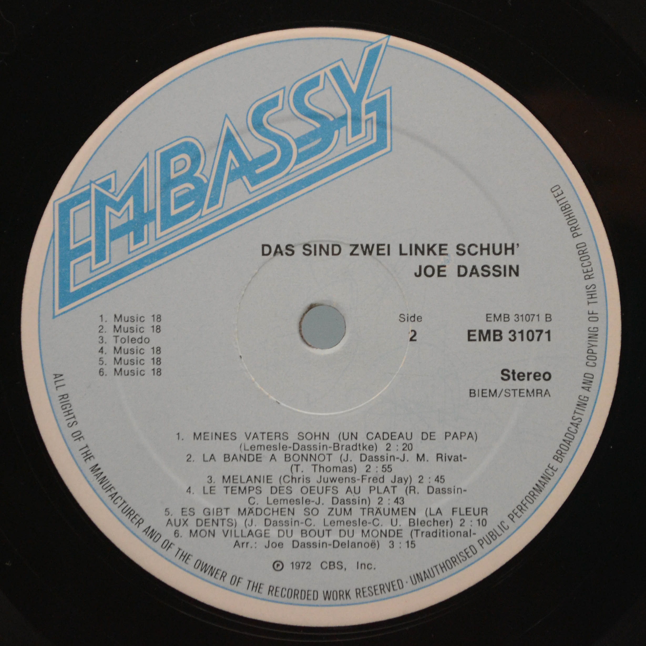 Виниловая пластинка Joe Dassin — Das Sind Zwei Linke Schuh', 1972
