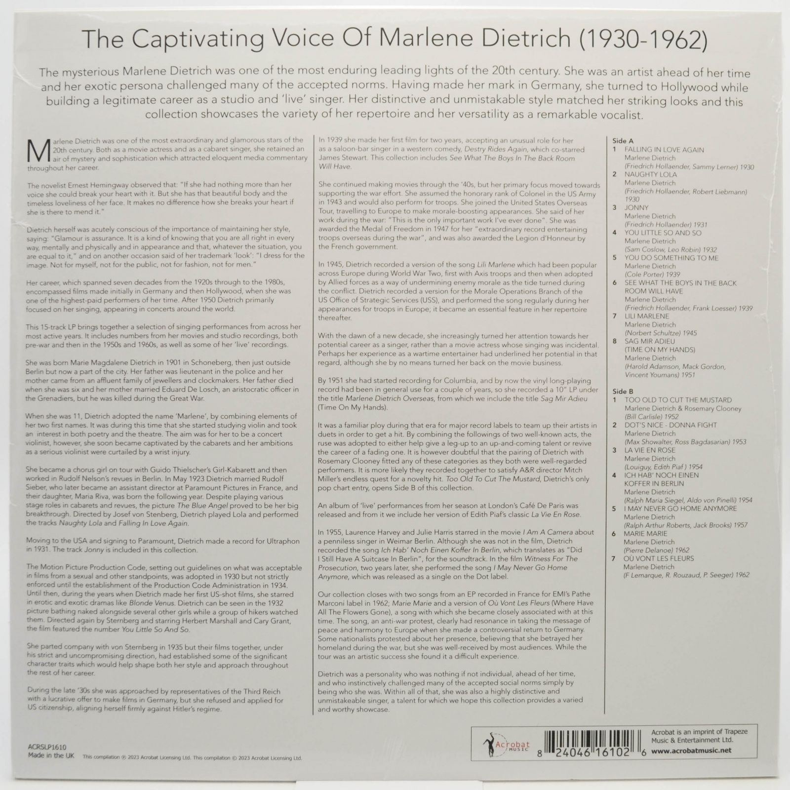 Marlene Dietrich — The Captivating Voice Of Marlene Dietrich (1930-1962), 2023