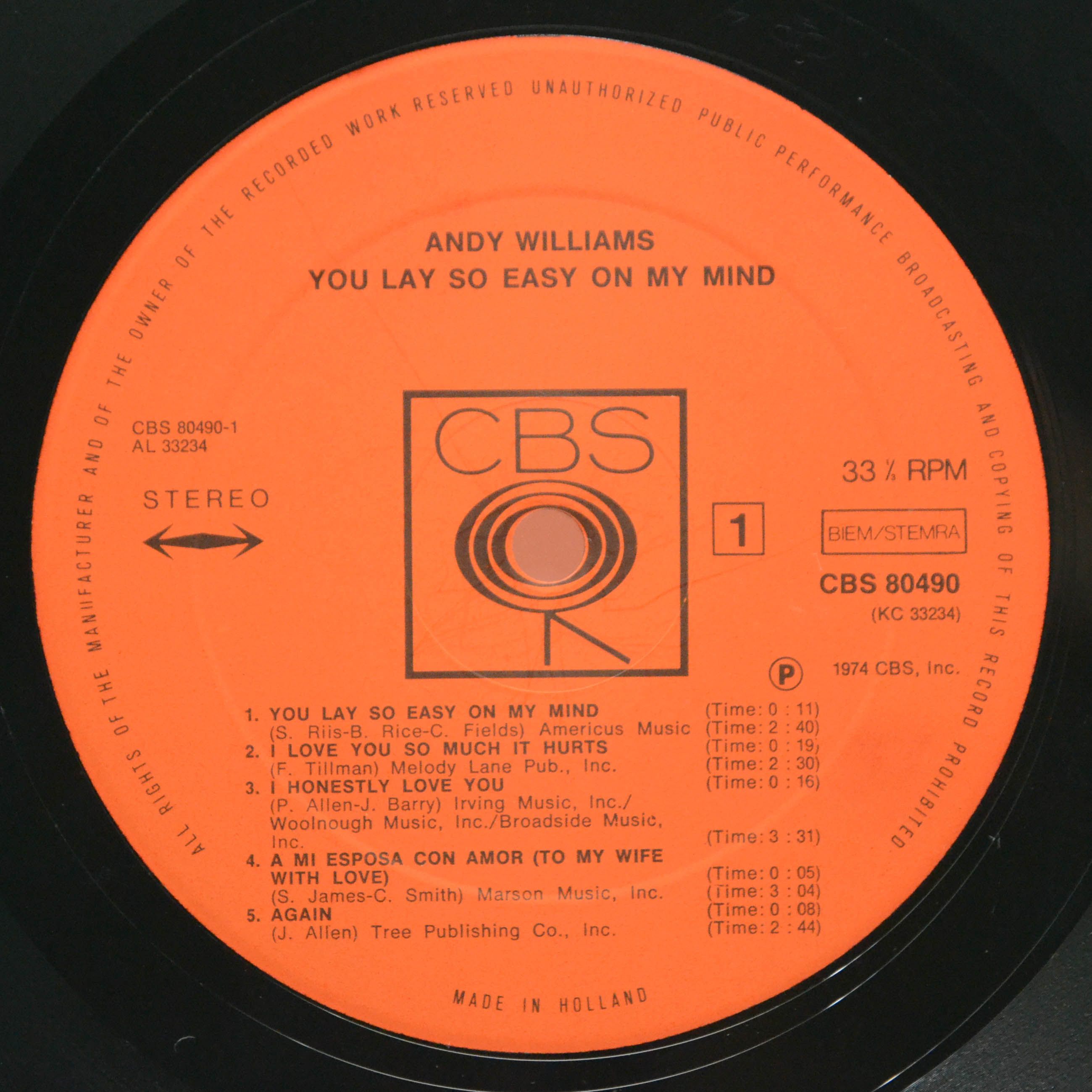 Andy Williams — You Lay So Easy On My Mind, 1974