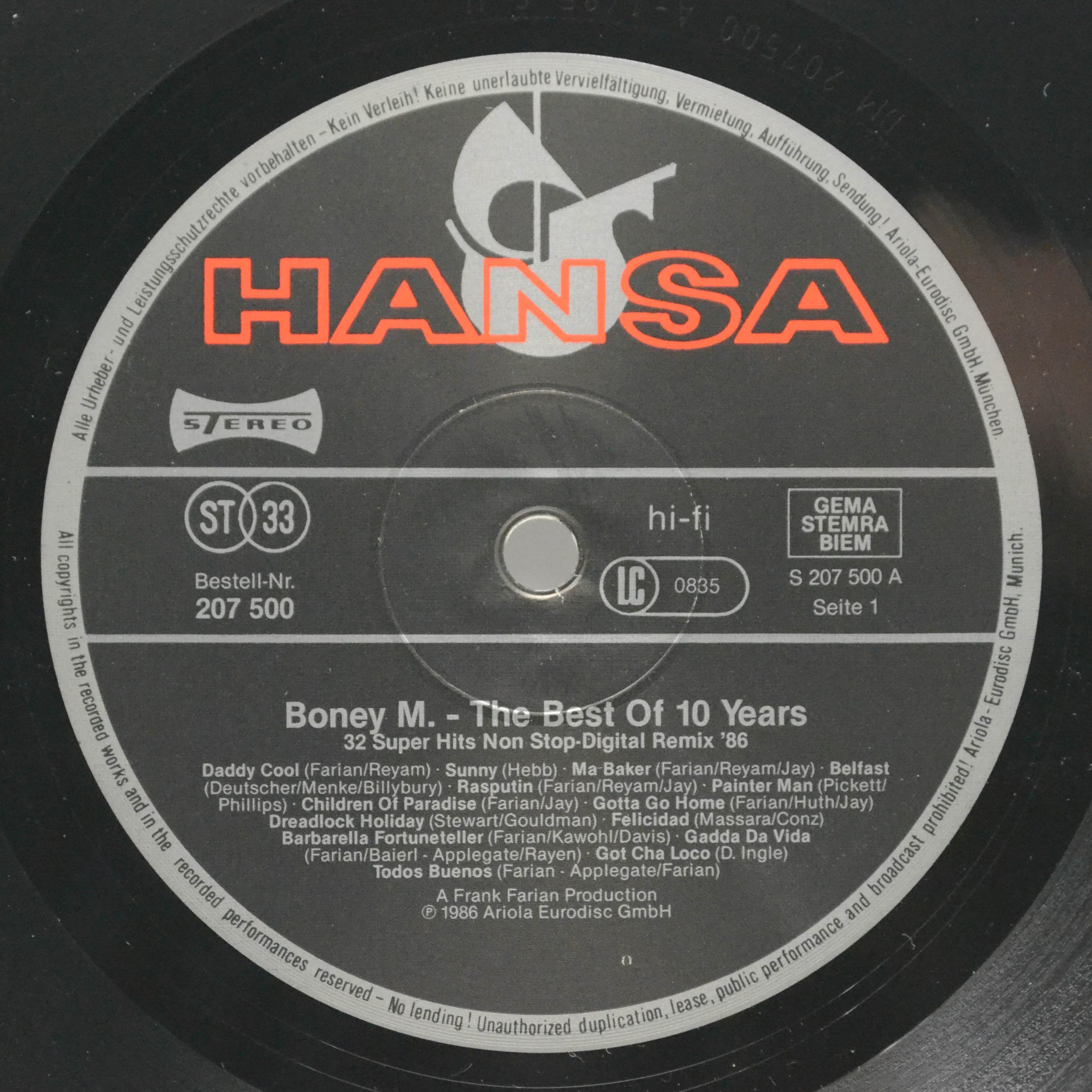 Boney M. — The Best Of 10 Years, 1986