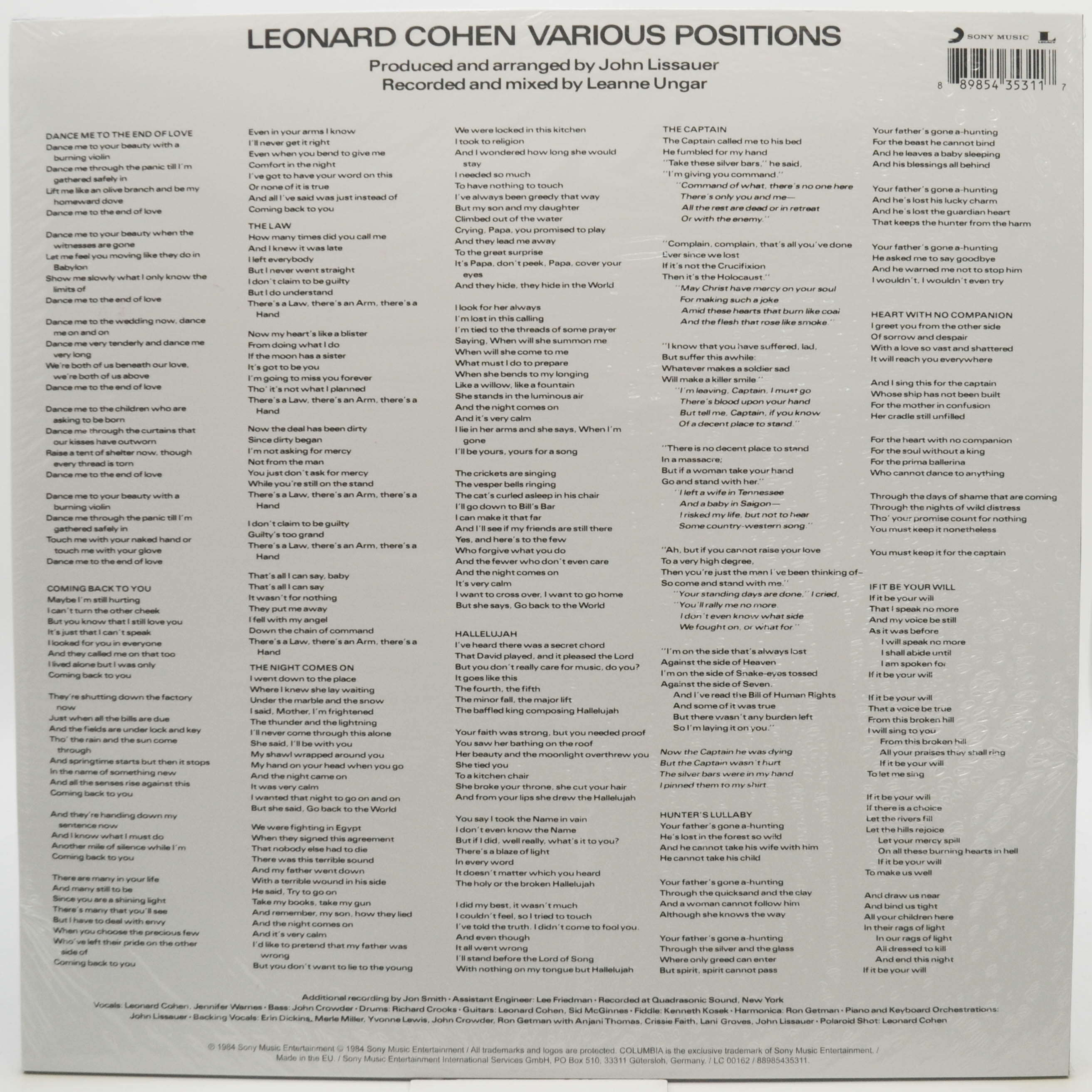 Leonard Cohen — Various Positions, 1984