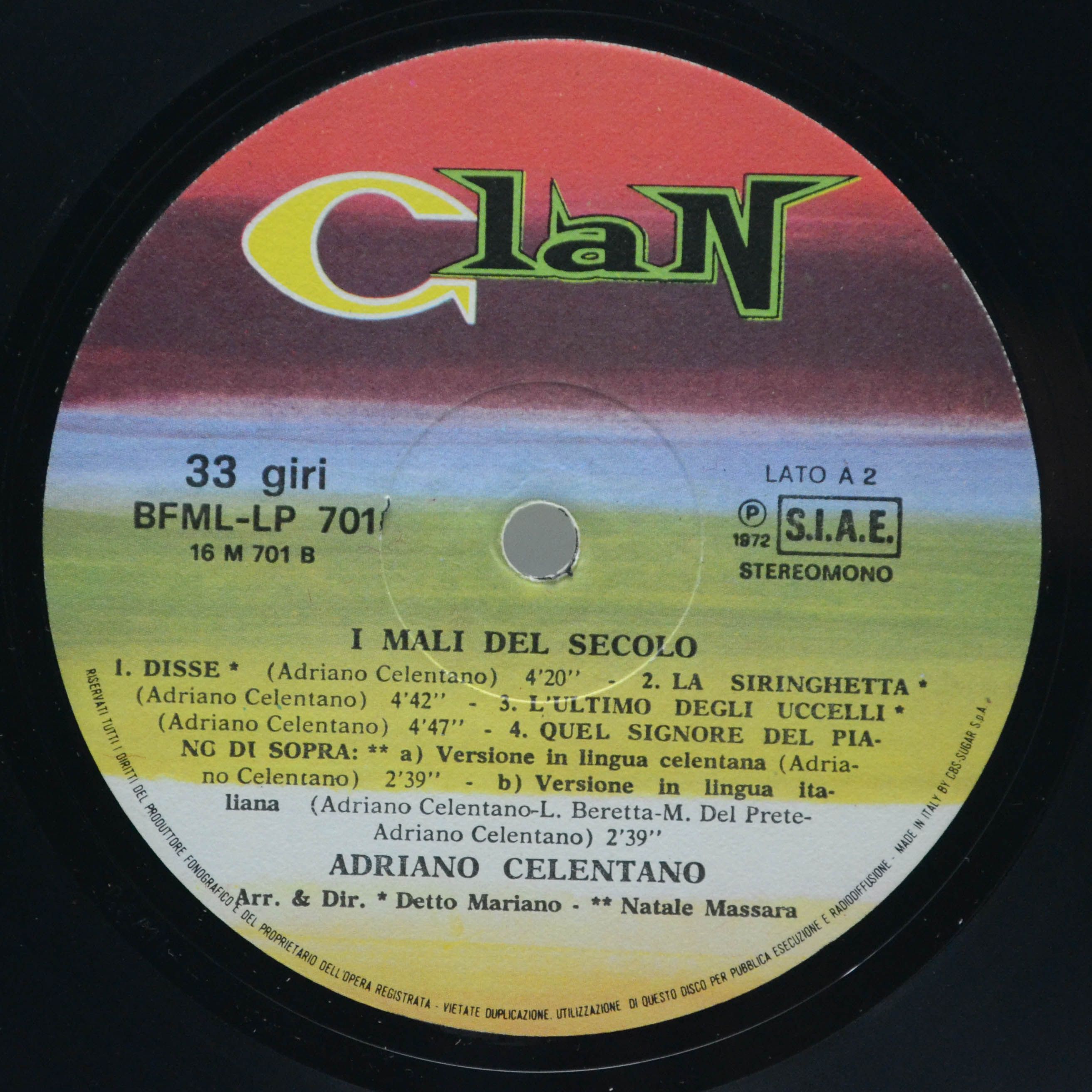 Adriano Celentano — I Mali Del Secolo (Italy, Clan), 1972