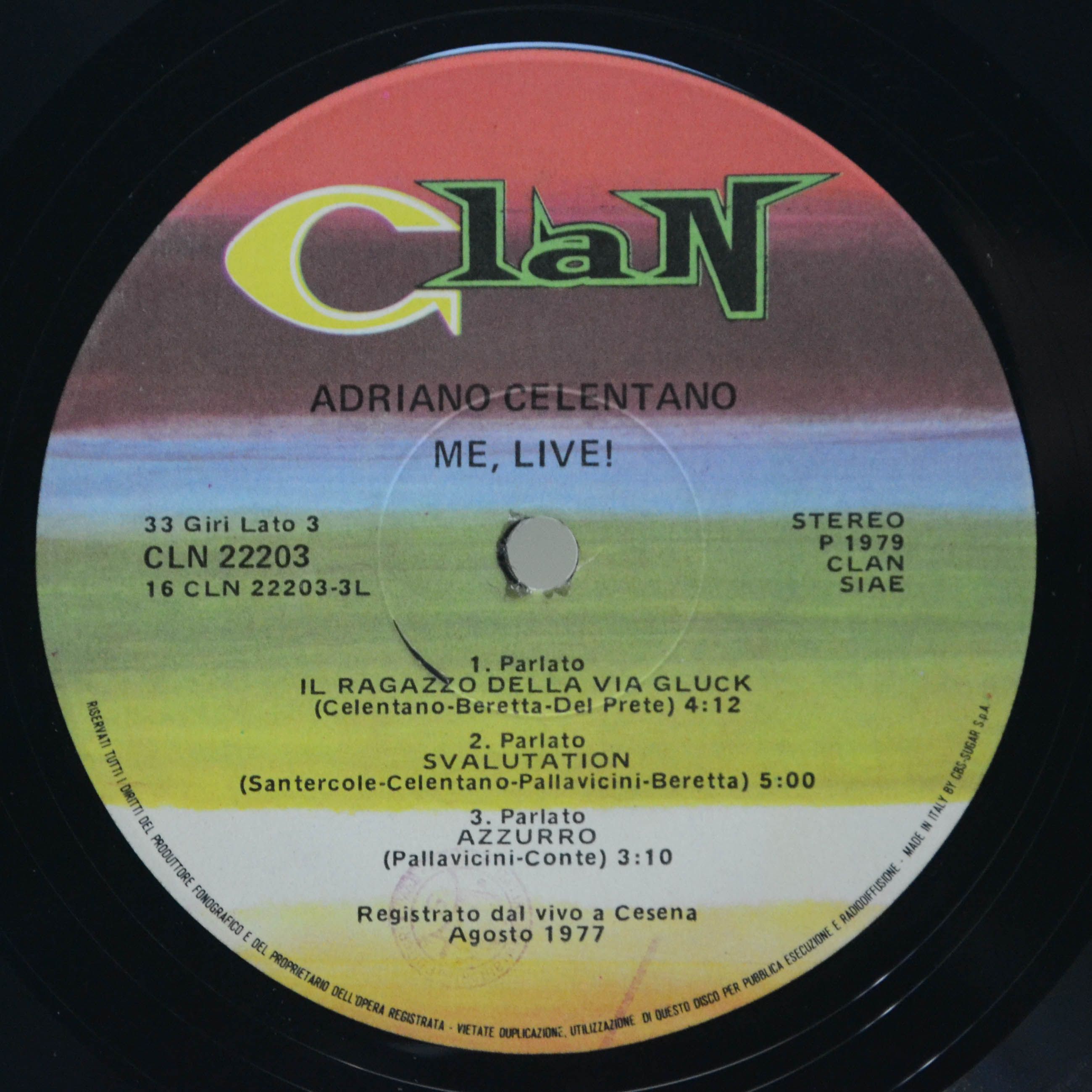Adriano Celentano — Me, Live! (2LP, 1-st, Clan, Italy), 1979