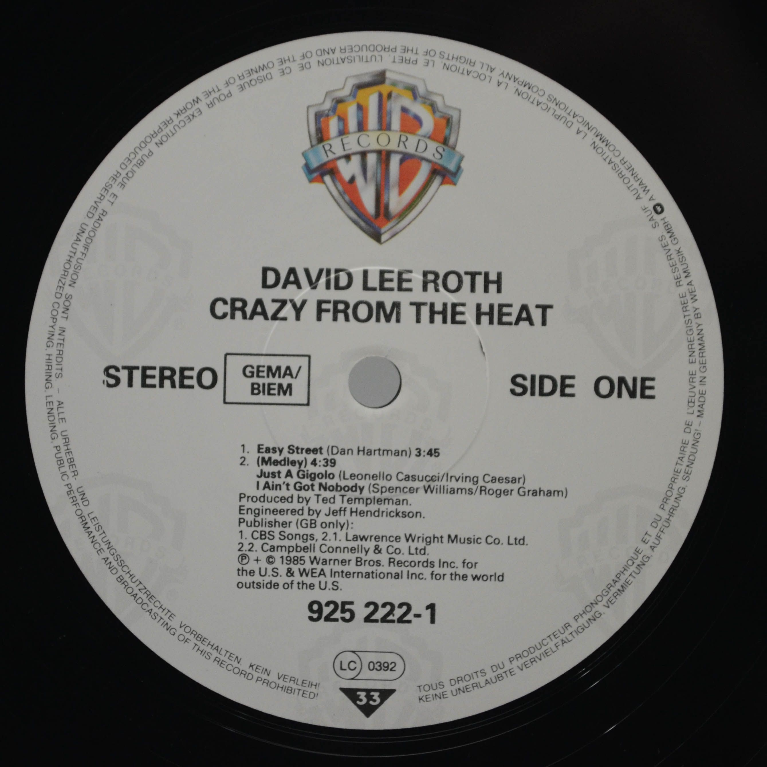 Виниловая пластинка David Lee Roth — Crazy From The Heat, 1985