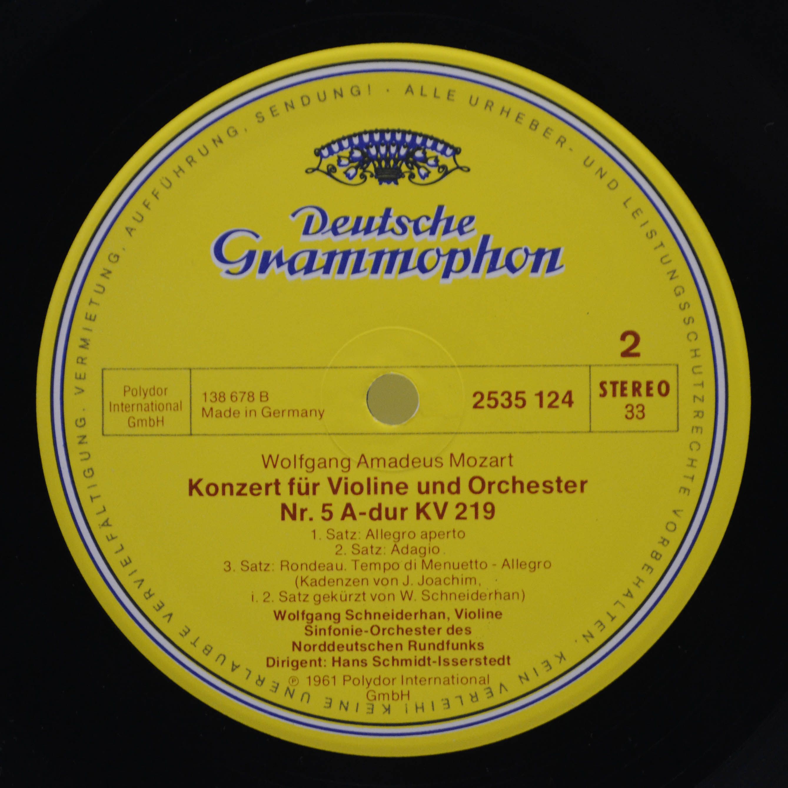 Mozart - Wolfgang Schneiderhan / Berliner Philharmoniker, Symphonie-Orchester Des NDR, Hans Schmidt-Isserstedt — Violinkonzerte Nr. 4 Und Nr. 5, 1976