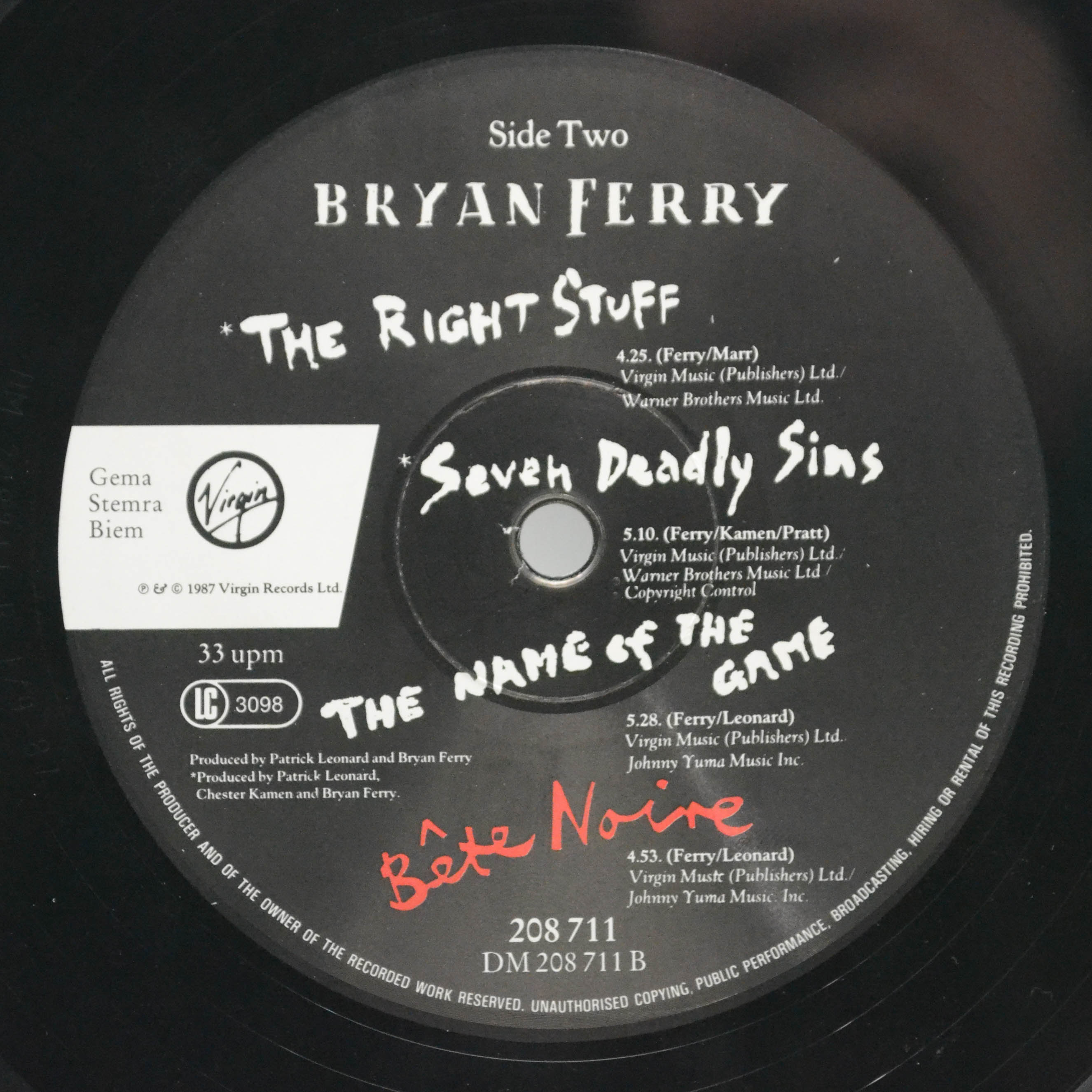 Bryan Ferry — Bête Noire, 1987