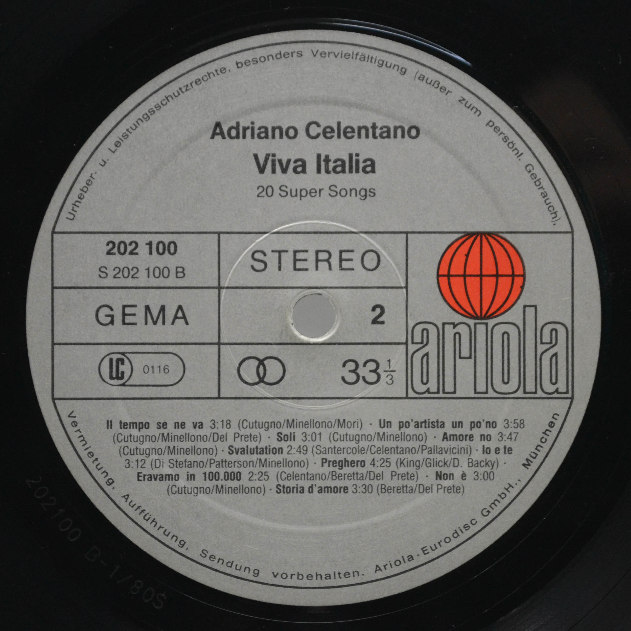 Adriano Celentano — Viva Italia (20 Super Songs), 1980