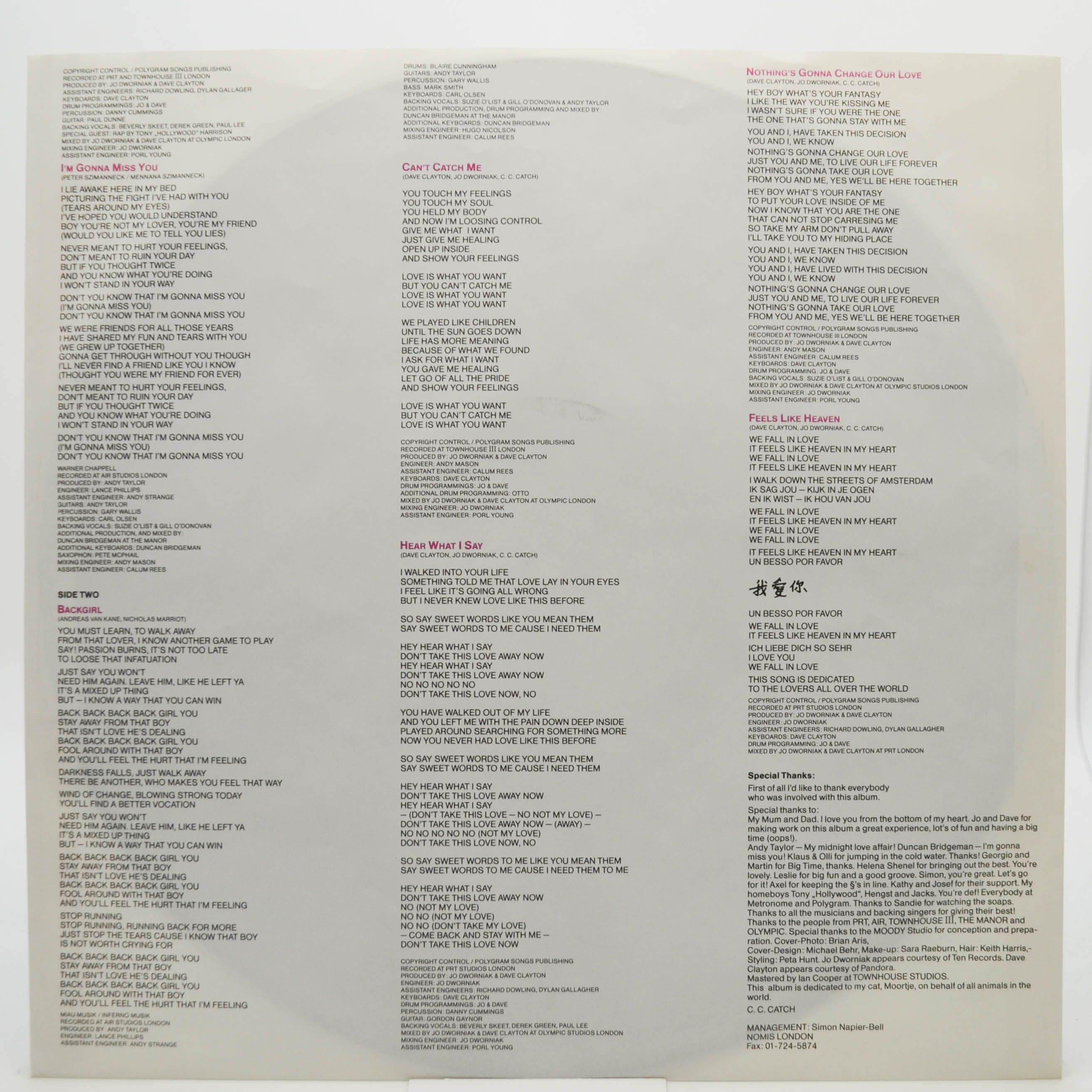 C.C. Catch — Hear What I Say, 1989