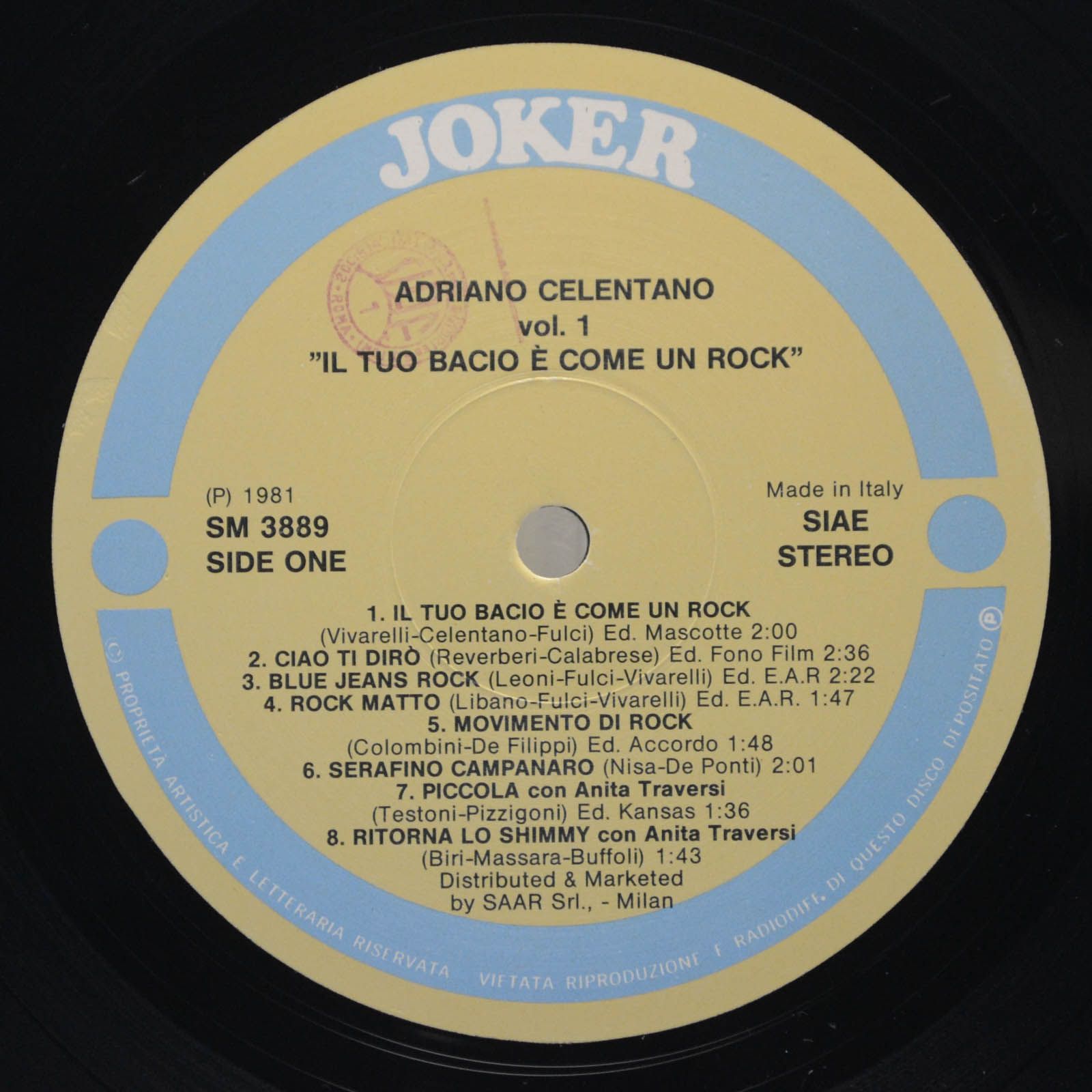 Adriano Celentano — Vol. 1 - Il Tuo Bacio È Come Un Rock (Italy), 1981