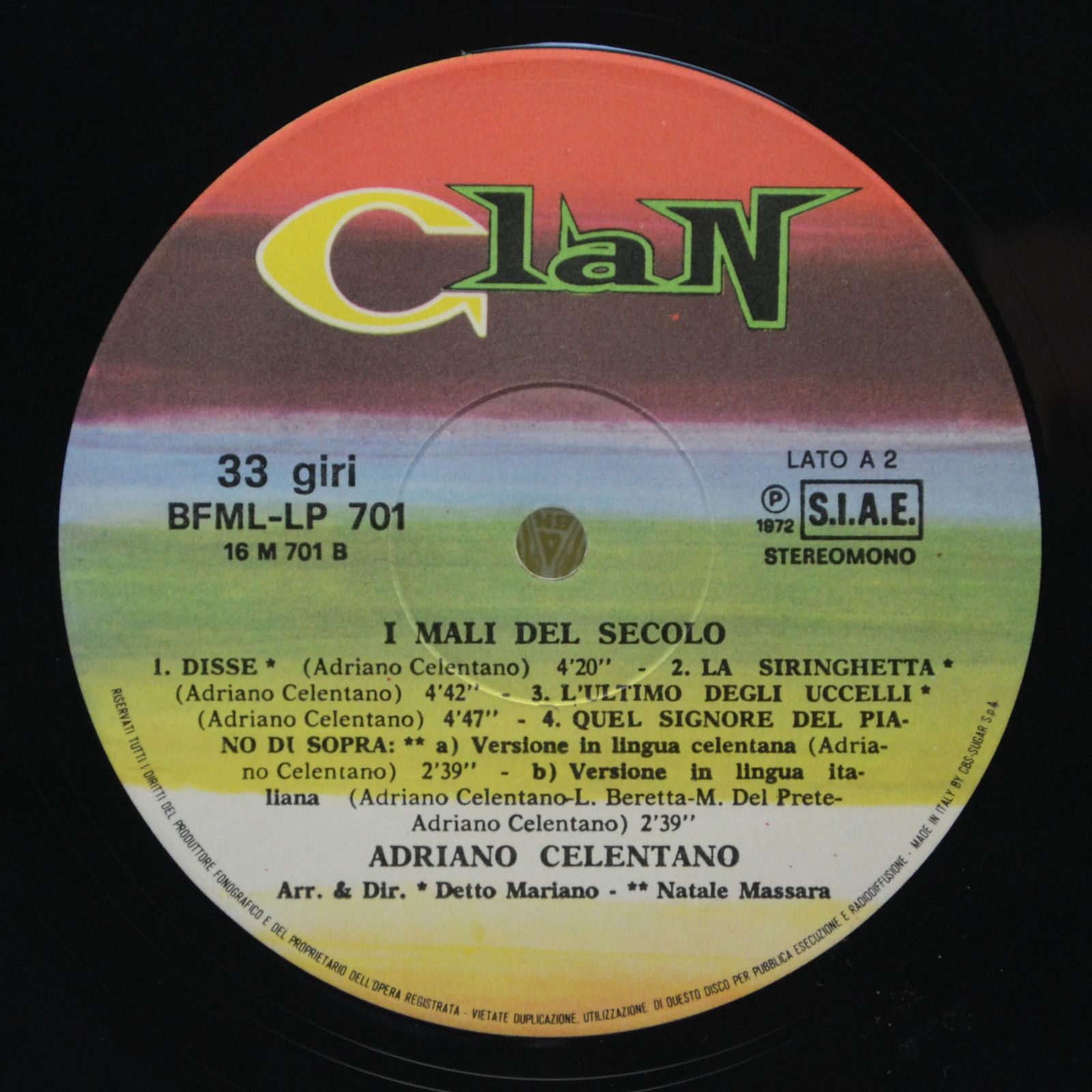 Adriano Celentano — I Mali Del Secolo (Italy, Clan), 1972