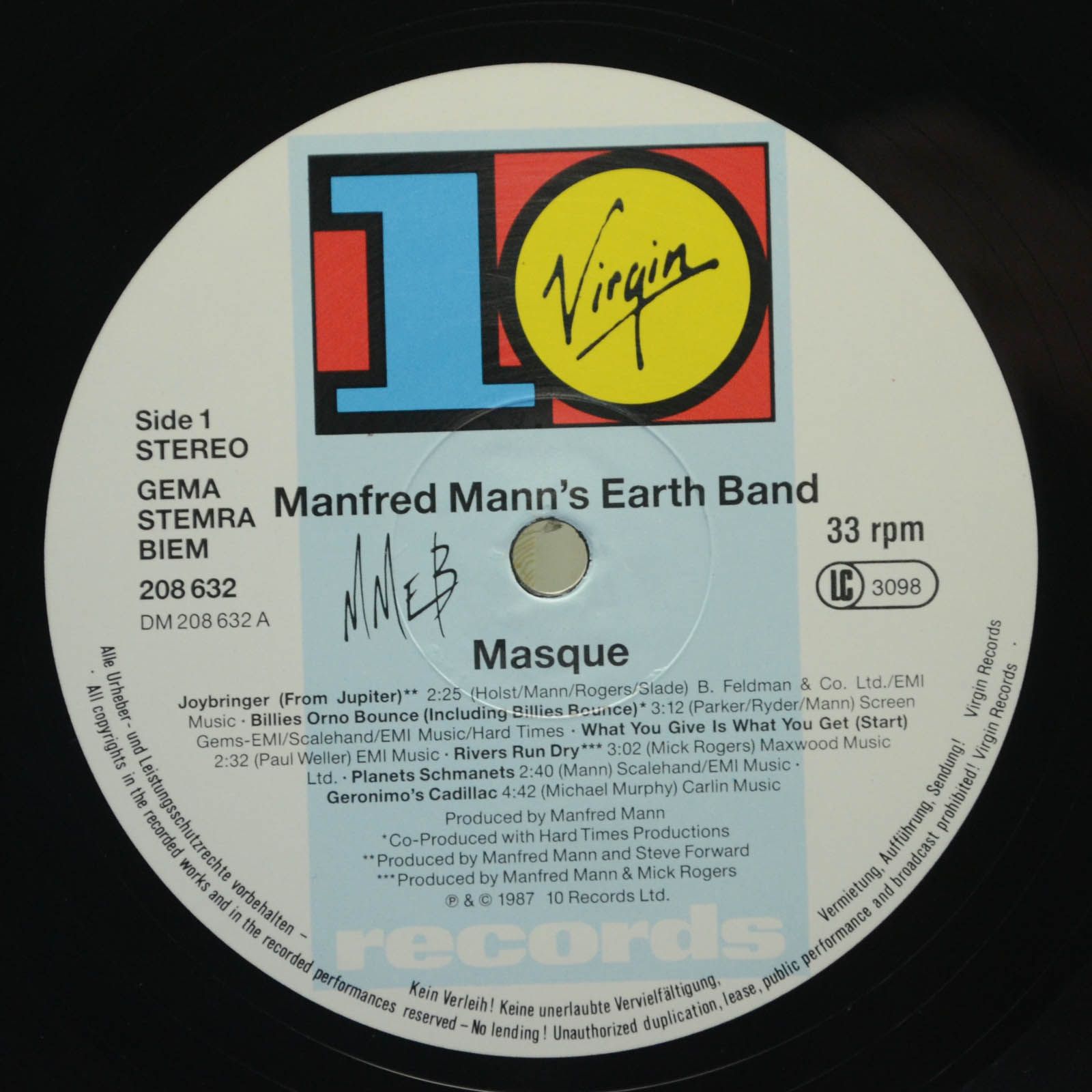 Manfred Mann's Earth Band — Masque (Songs And Planets), 1987