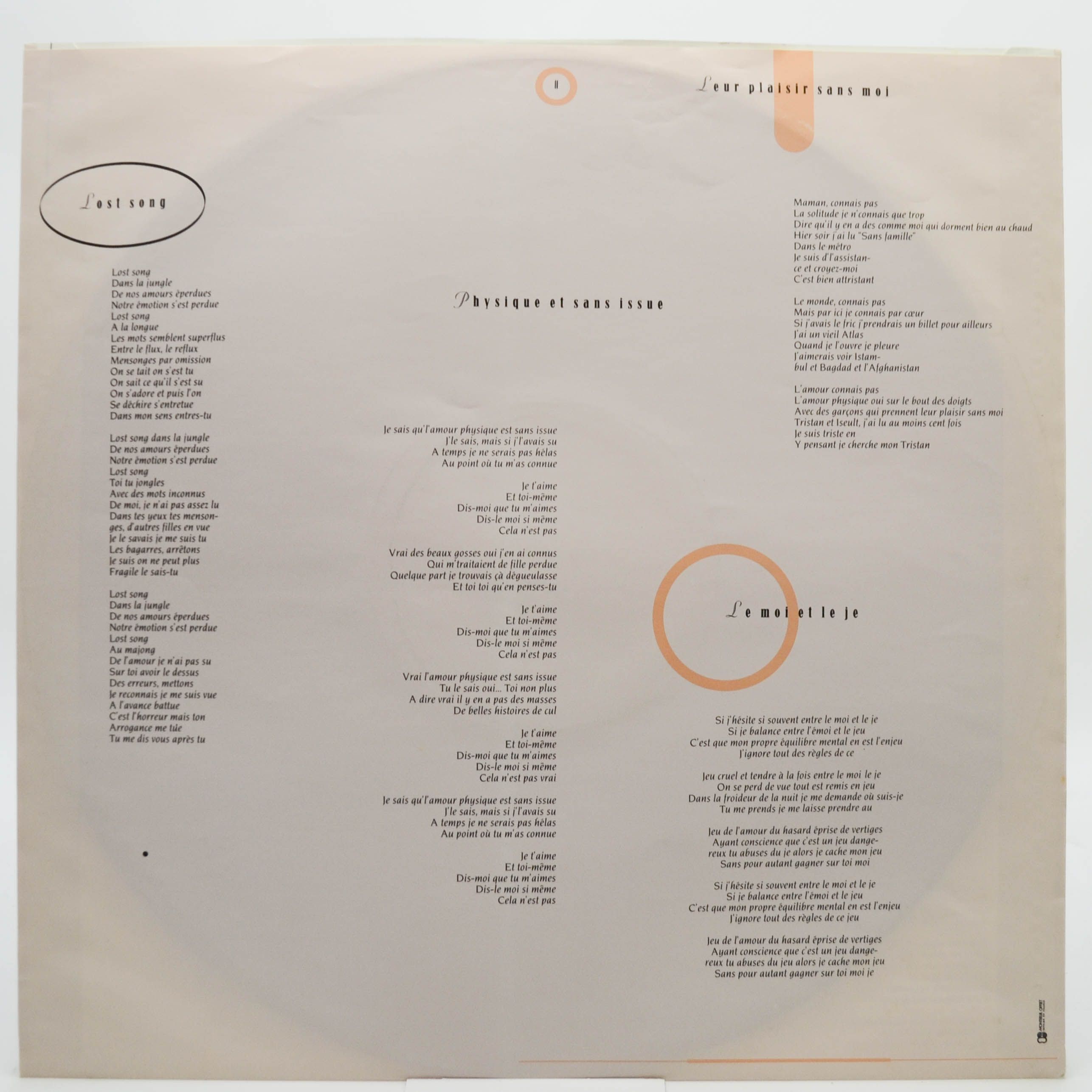 Jane Birkin — Lost Song (1-st, France), 1987