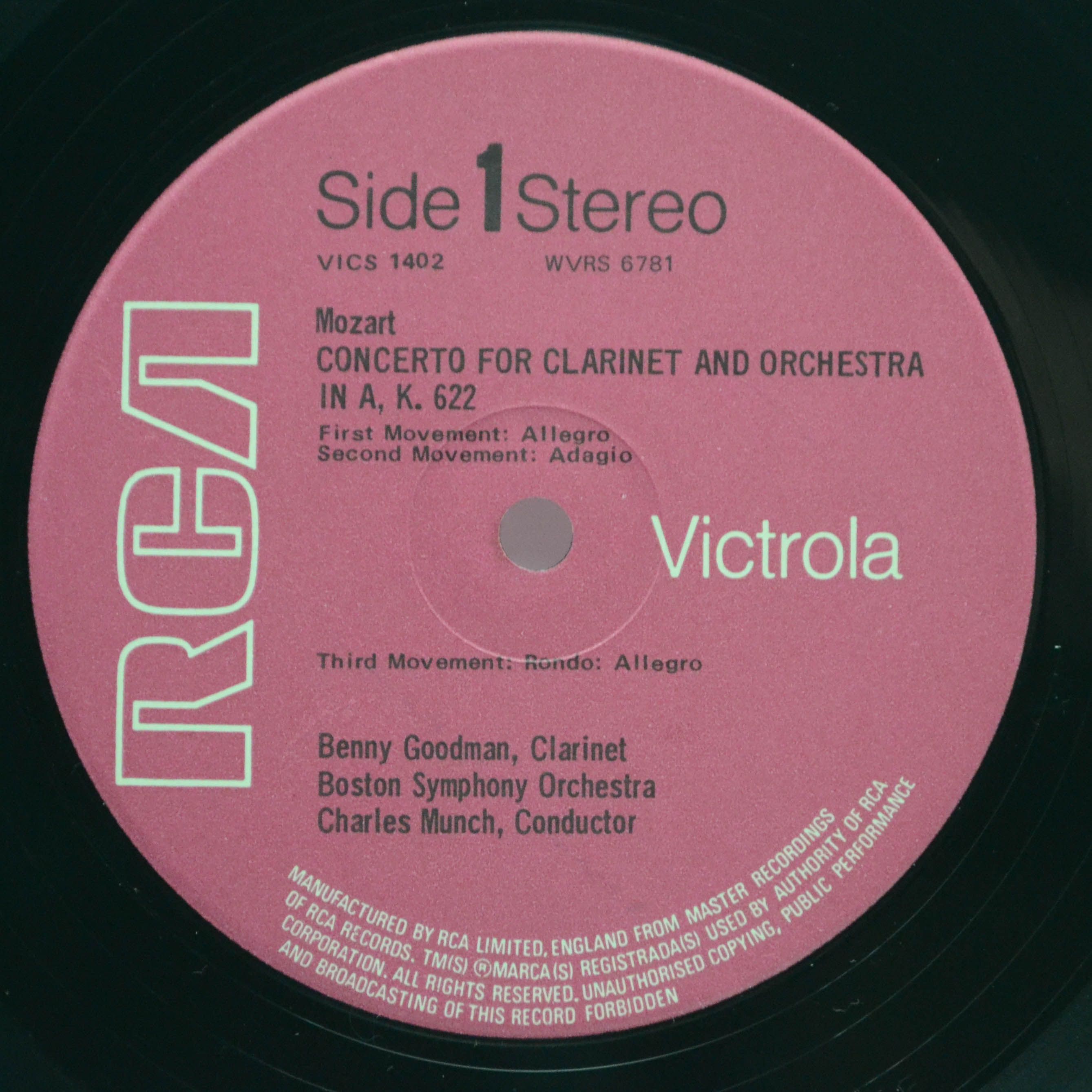 Виниловая пластинка Mozart — Benny Goodman : Munch : Boston Symphony – Clarinet Concerto · Clarinet Quintet (UK), 1957