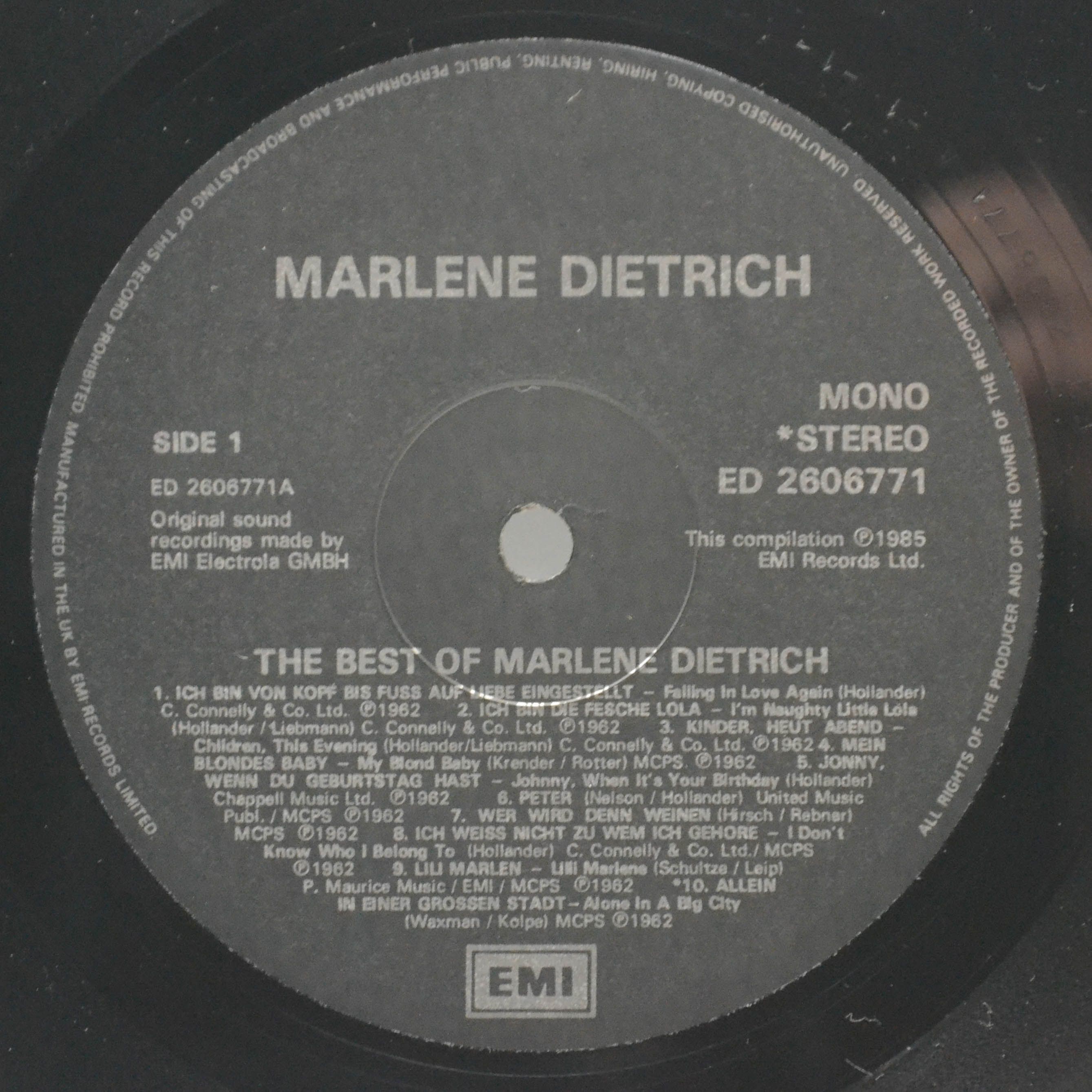 Marlene Dietrich — The Best Of Marlene Dietrich, 1985
