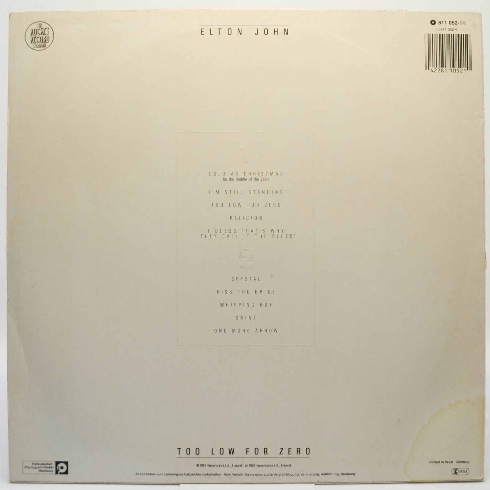 Elton John — Too Low For Zero, 1983