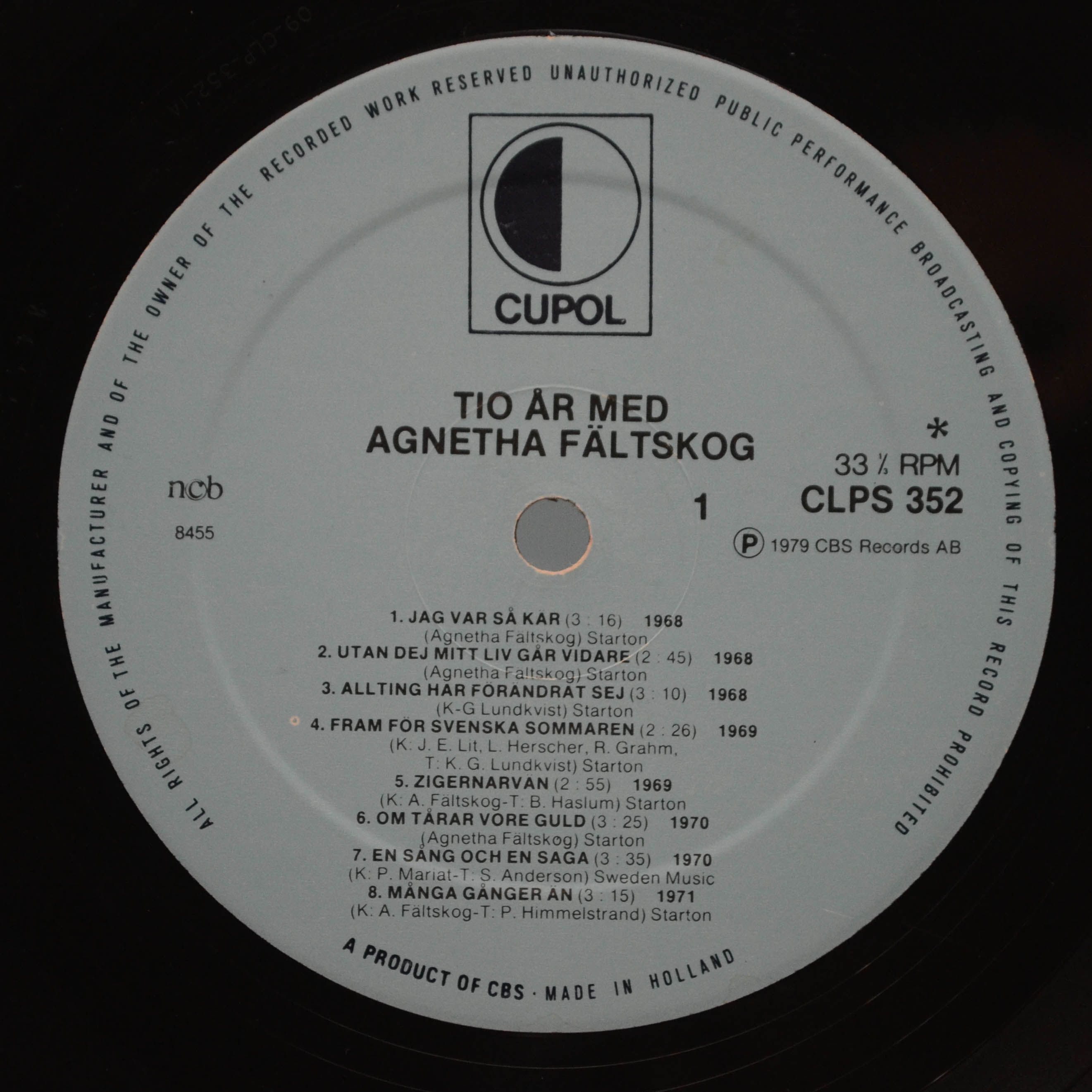 Виниловая пластинка Agnetha Fältskog — Tio År Med Agnetha (1-st, Sweden), 1979