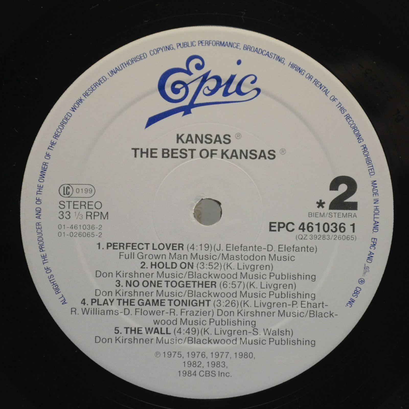 Kansas — The Best Of Kansas, 1984