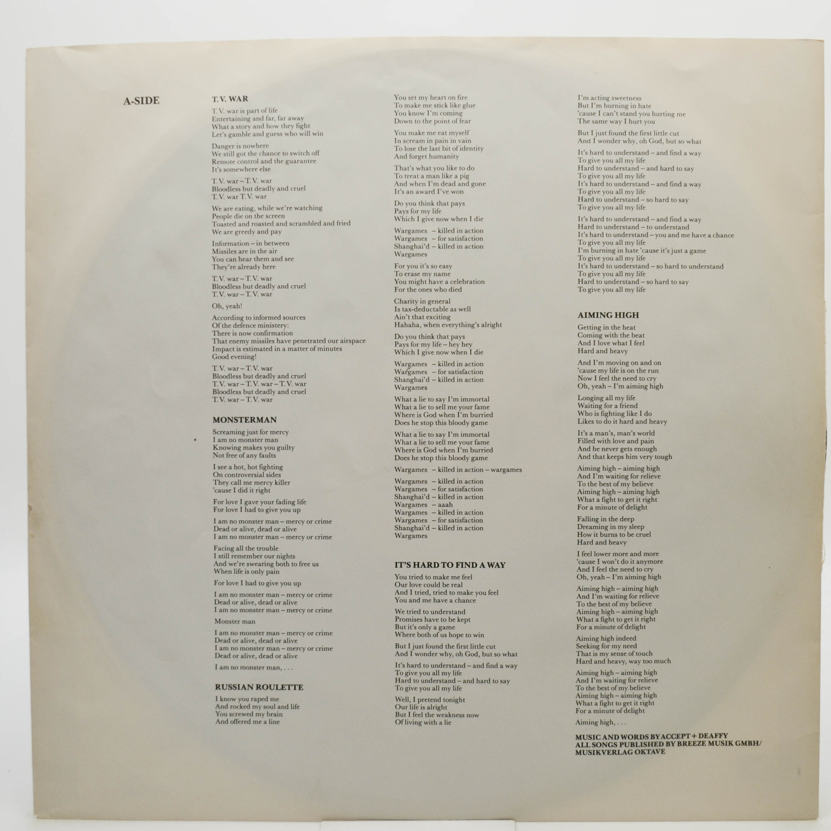 Accept — Russian Roulette, 1986