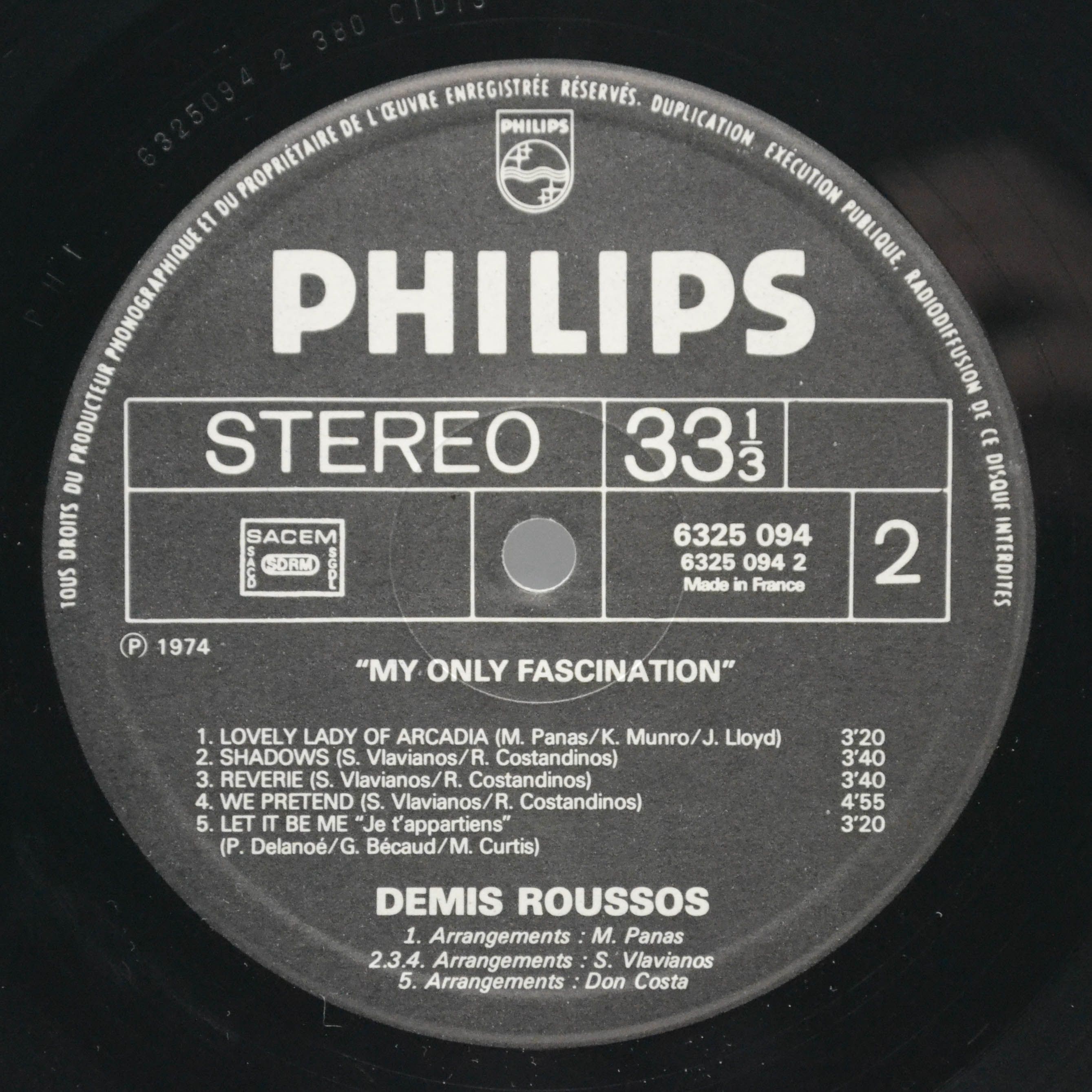 Demis Roussos — My Only Fascination (1-st, France), 1974